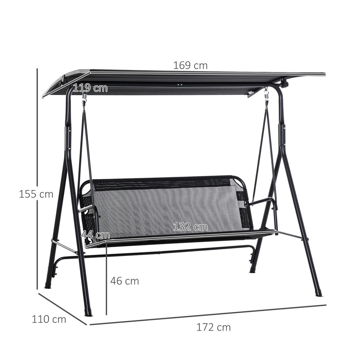 Outsunny Hollywoodschaukel schwarz Metall B/H/L: ca. 110x155x172 cm Hollywoodschaukel - schwarz (172,00/110,00/155,00cm) - Outsunny