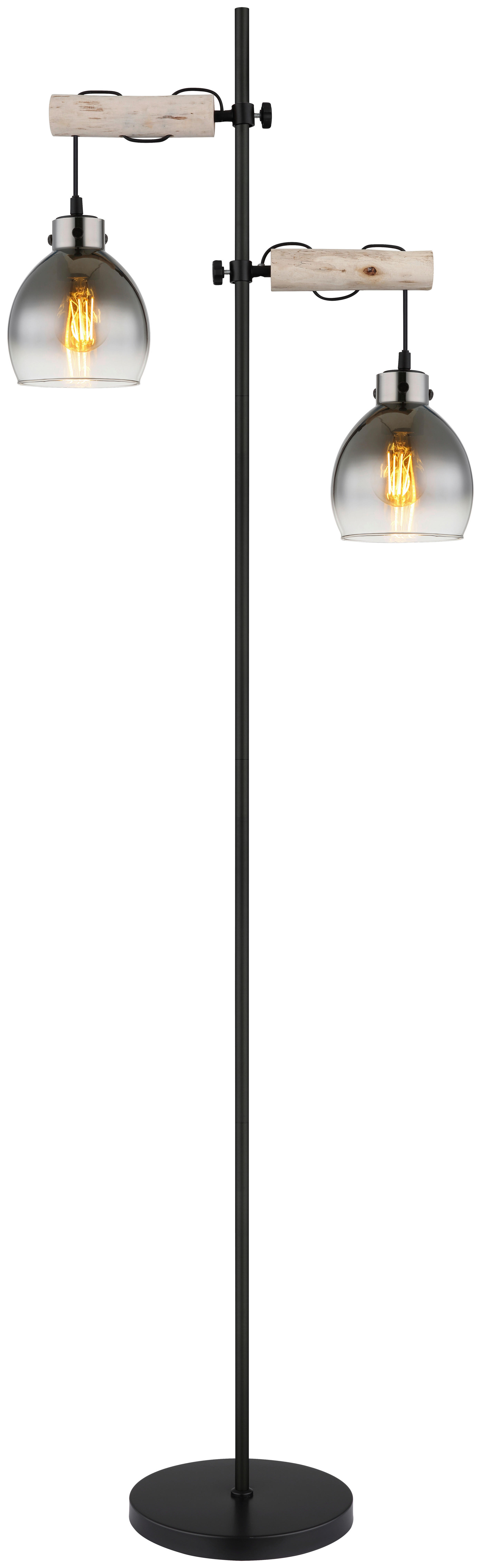 GLOBO Stehleuchte Rauch natur schwarz Glas Holz Metall B/H/T: ca. 25x168x48 cm E27 2 Brennstellen RYAN - natur/schwarz (25,00/168,00/48,00cm) - GLOBO