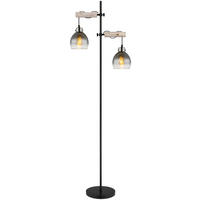 GLOBO Stehleuchte Rauch natur schwarz Glas Holz Metall B/H/T: ca. 25x168x48 cm E27 2 Brennstellen RYAN - natur/schwarz (25,00/168,00/48,00cm) - GLOBO