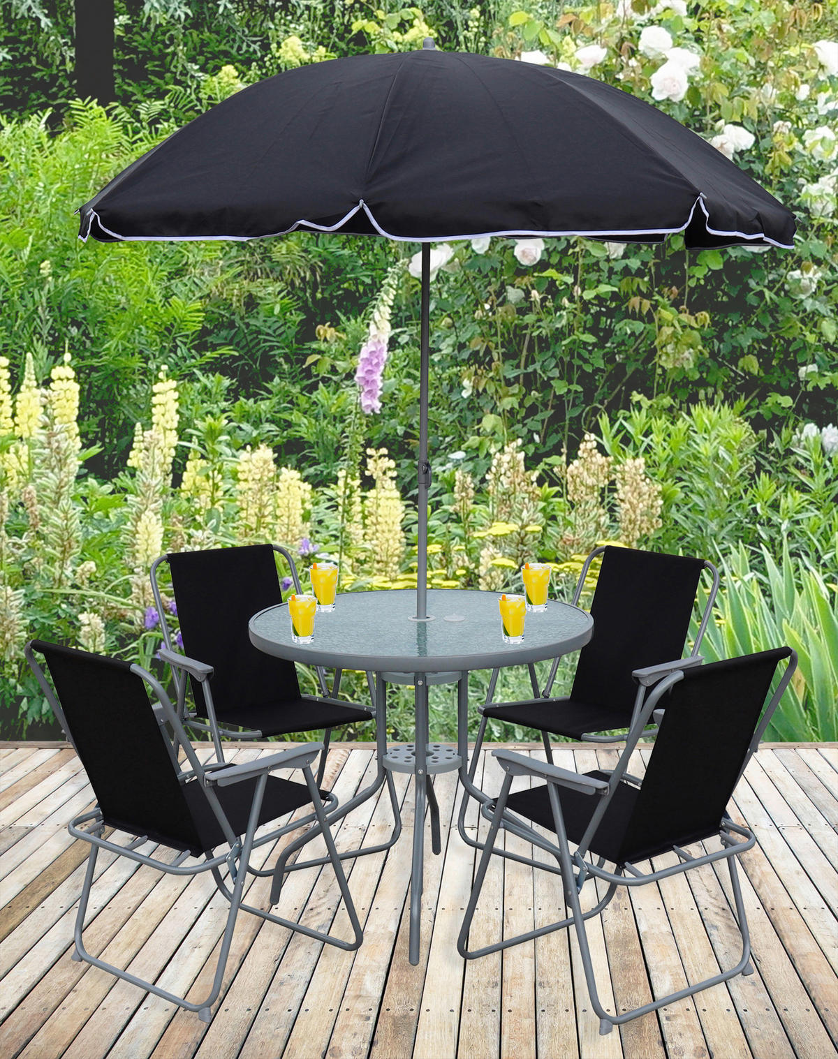VCM Gartensitzgruppe Maxola schwarz Textilene B/H/L: ca. 75x74x75 cm Maxola - schwarz (75,00/75,00/74,00cm) - VCM