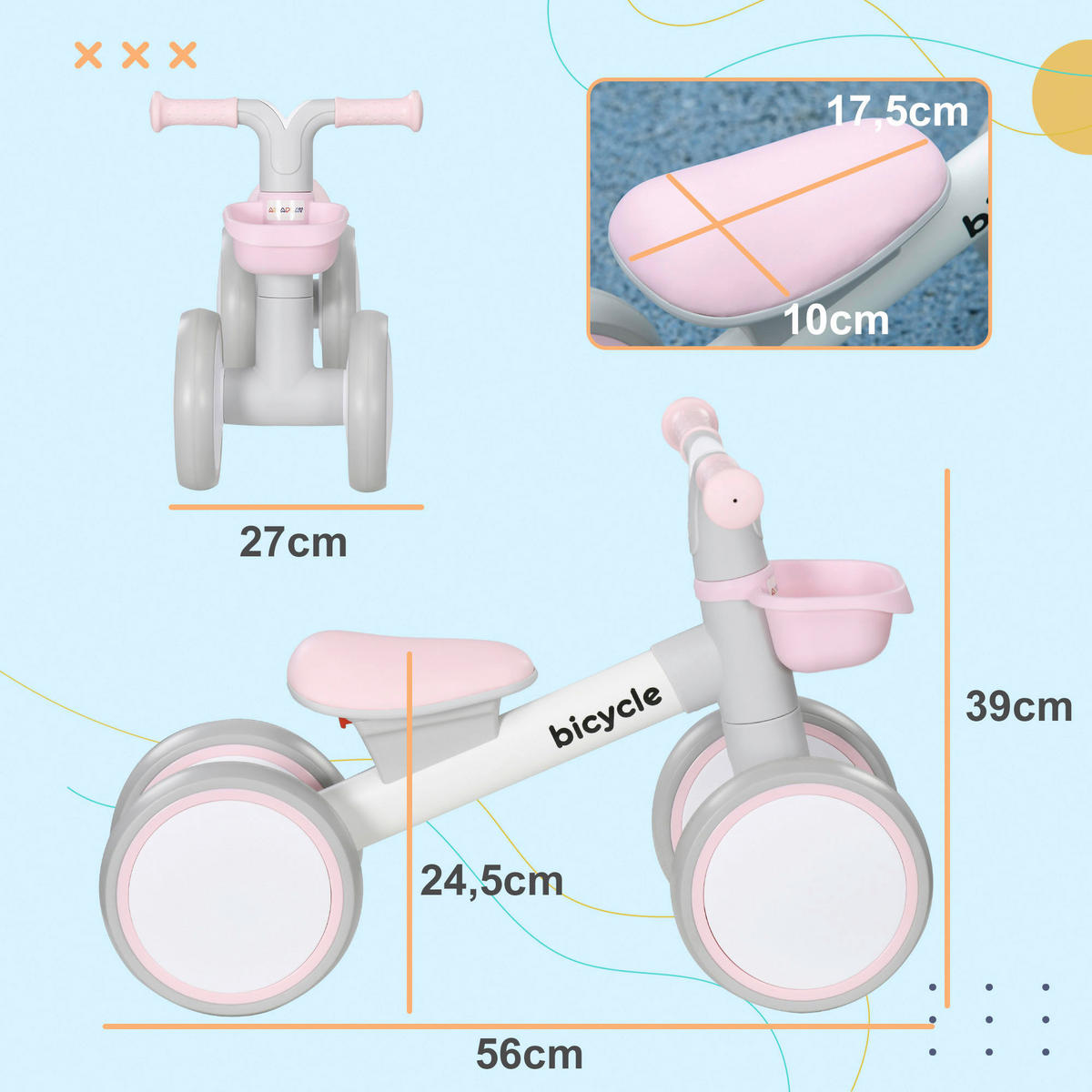 AIYAPLAY Kinderlaufrad weiß B/H/L: ca. 27x39x56 cm Kinderlaufrad - weiß/rosa (56,00/27,00/39,00cm) - AIYAPLAY