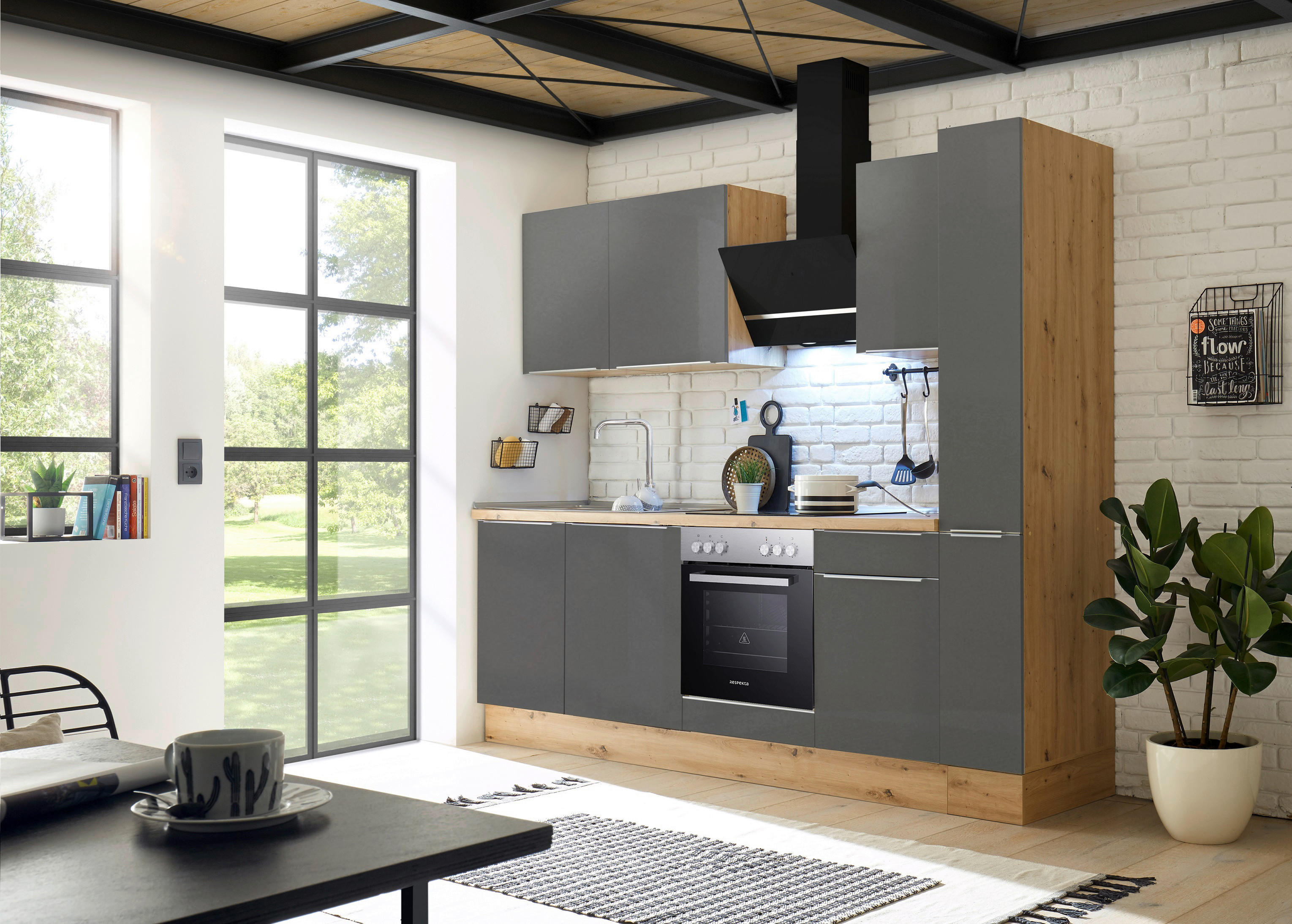 Respekta Küchenblock Marleen grau matt B/H/T: ca. 250x211x60 cm Marleen - Eiche/Alu (250,00/211,00/60,00cm) - Respekta