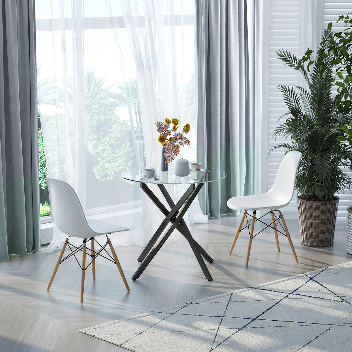 Beistelltisch 839-079 schwarz Glas Stahl B/H/T: ca. 80x75x80 cm 839-079 - schwarz (80,00/75,00/80,00cm) - HOMCOM
