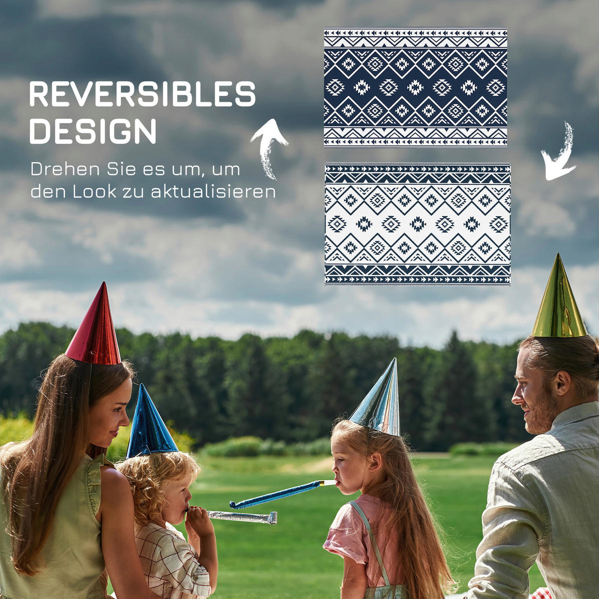 Outsunny Outdoor-Teppich blau B/H/L: ca. 274x182x0,3 cm Outdoor-Teppich - blau/weiß (0,30/274,00/182,00cm) - Outsunny