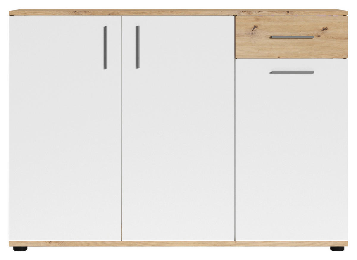 Kommode JAKOB Eiche Nachbildung weiß silber B/H/T: ca. 110x83,5x35,5 cm JAKOB - Eiche/weiß (110,00/83,50/35,50cm) - byLIVING