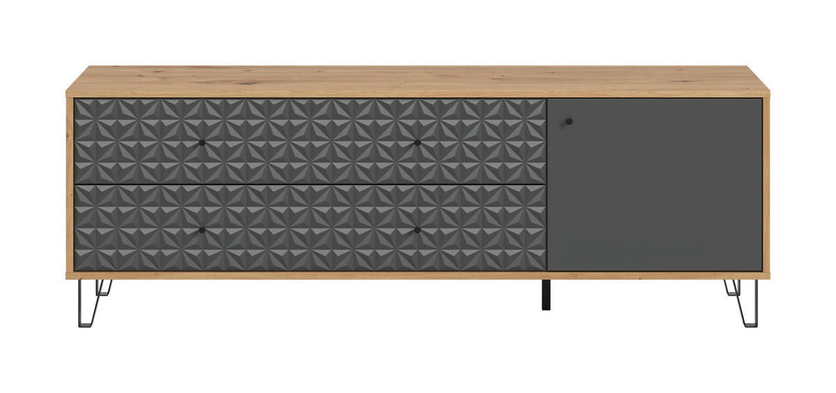 Lowboard PRISMA Artisan Oak Nachbildung anthrazit matt B/H/T: ca. 164x56x40 cm PRISMA - anthrazit (164,00/56,00/40,00cm) - xonox.home