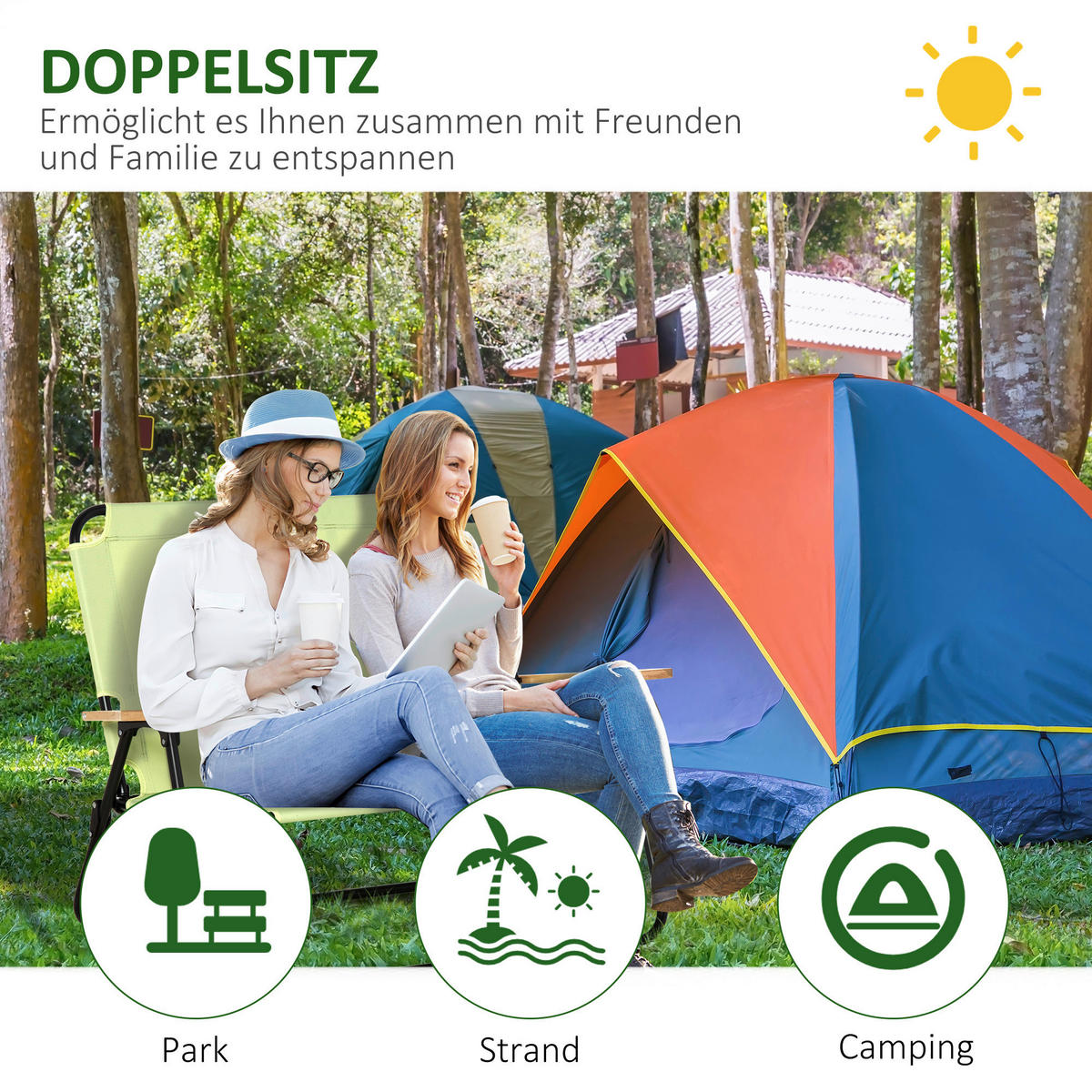 Outsunny Campingstuhl grün Stoff B/H/L: ca. 67x80x141 cm Campingstuhl - grün (141,00/67,00/80,00cm) - Outsunny