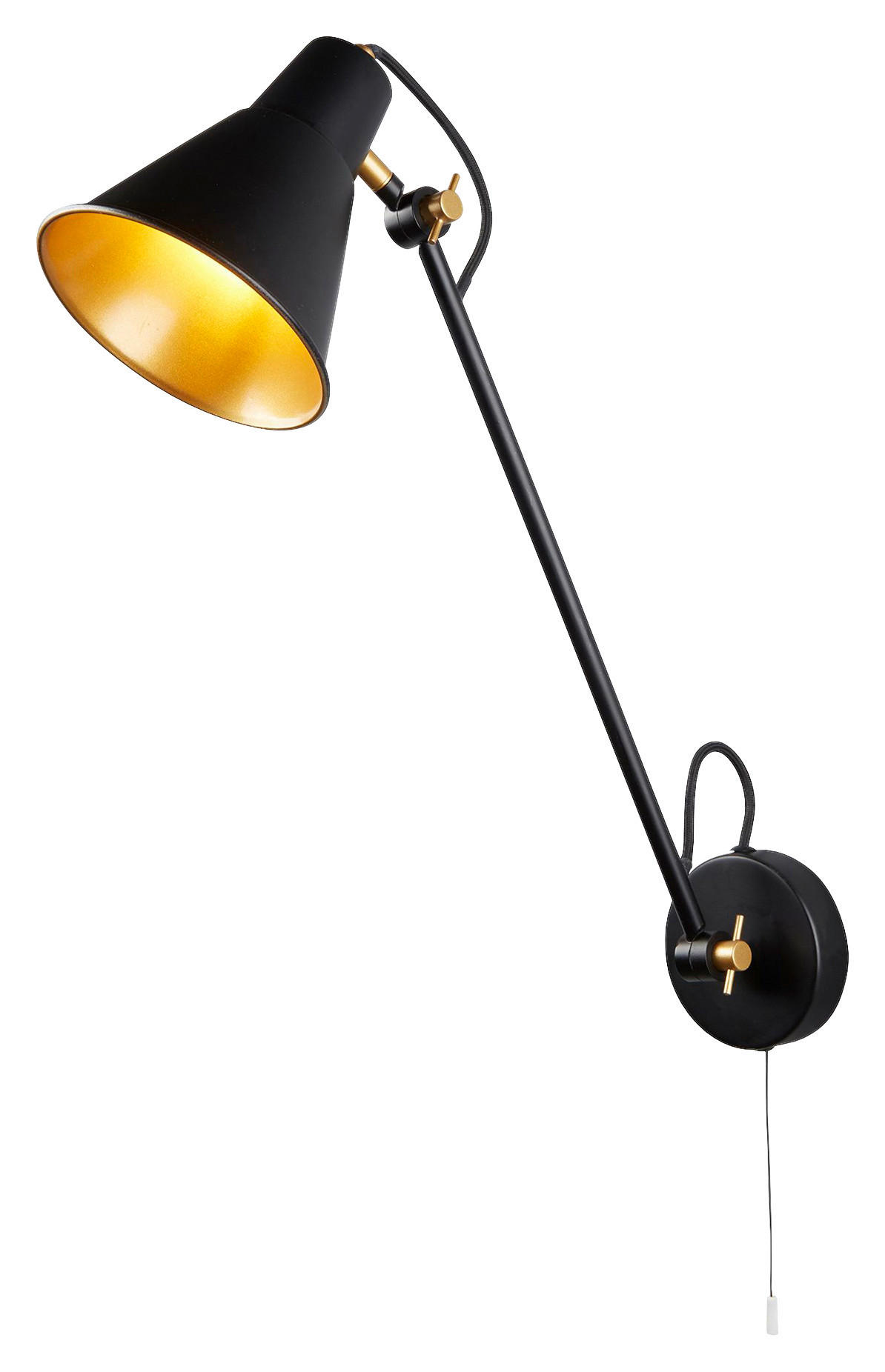 Searchlight Wandleuchte gold schwarz Stahl B/H/T: ca. 14x39x51 cm E27 1 Brennstellen Swing Arm - gold/schwarz (14,00/39,00/51,00cm) - Searchlight