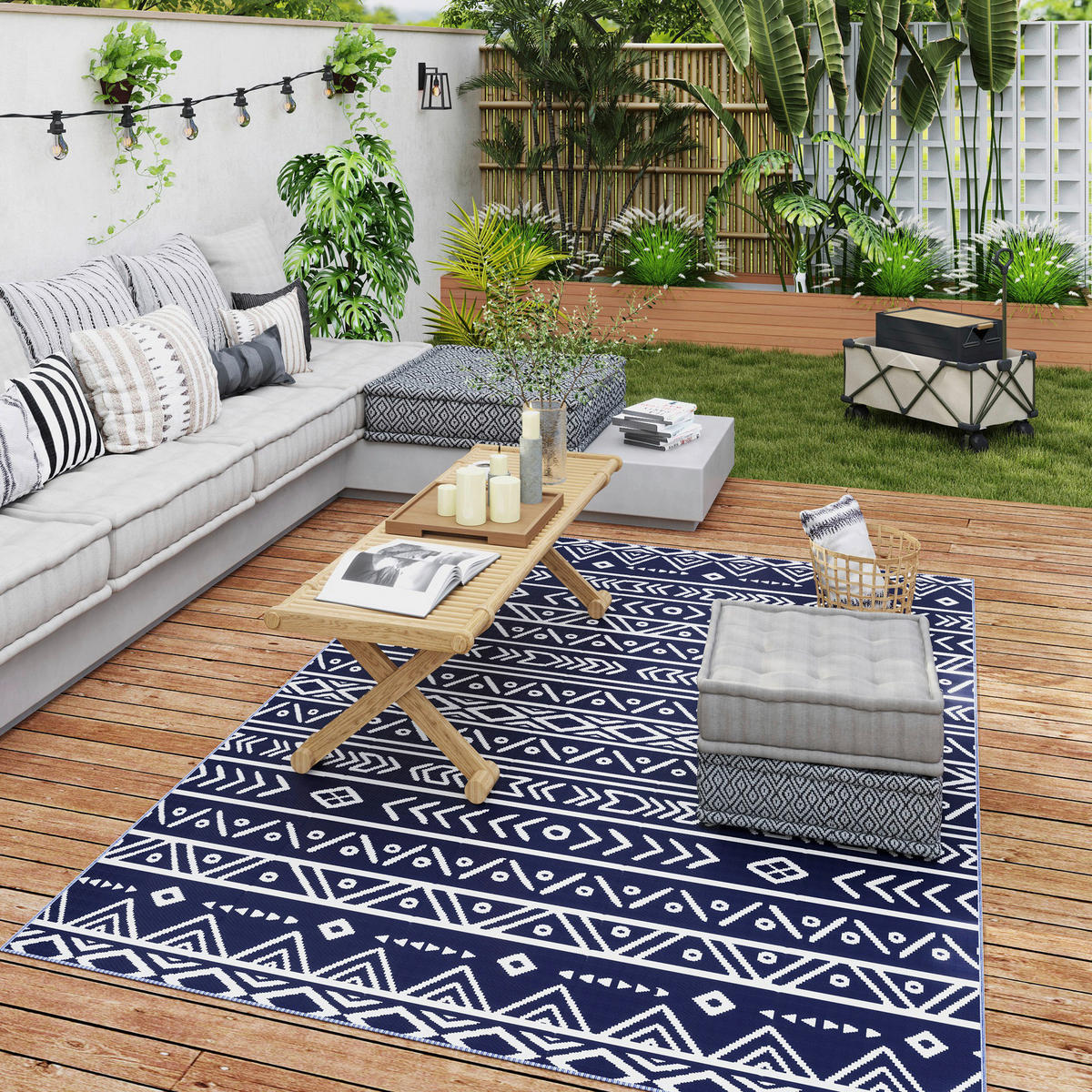 Outsunny Outdoor-Teppich blau B/H/L: ca. 274x1x182 cm Outdoorteppich - blau/weiß (182,00/274,00/1,00cm) - Outsunny