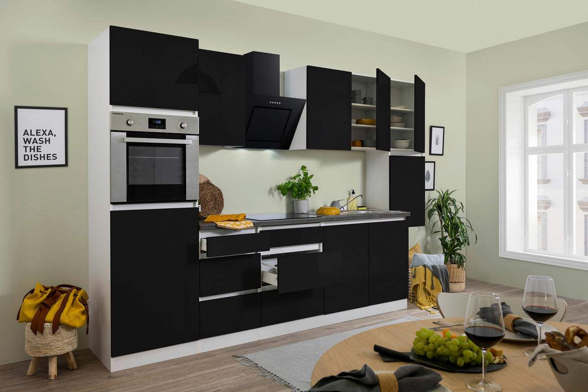 Respekta Küchenblock Premium schwarz hochglänzend B/H/T: ca. 320x220,5x60 cm Premium - weiß/granit (320,00/220,50/60,00cm) - Respekta