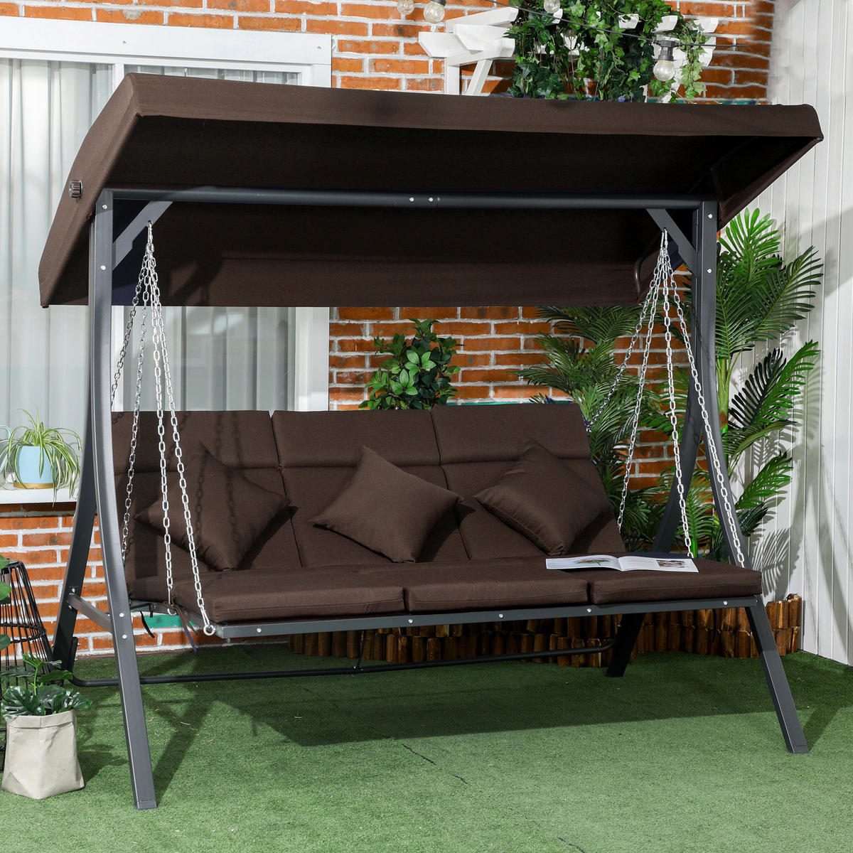 Outsunny Hollywoodschaukel schwarz Eisen B/H/L: ca. 118x168x198 cm Hollywoodschaukel - braun/schwarz (198,00/118,00/168,00cm) - Outsunny