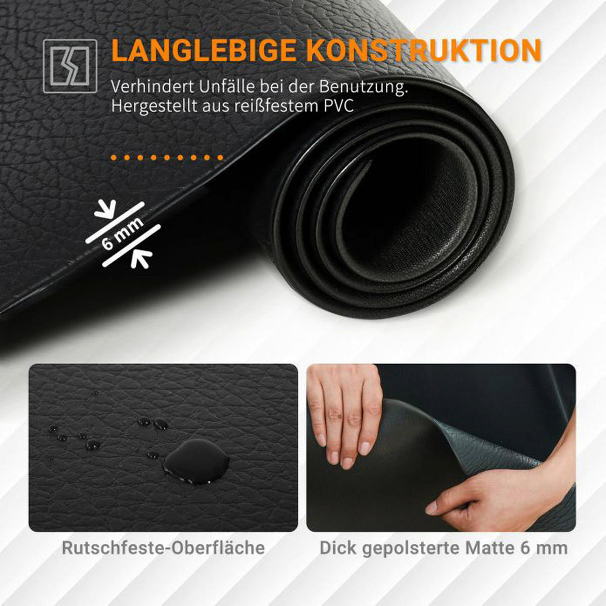 HOMCOM Fitnessmatte schwarz PVC B/H/L: ca. 90x6x180 cm Fitnessmatte - schwarz (180,00/90,00/6,00cm) - HOMCOM