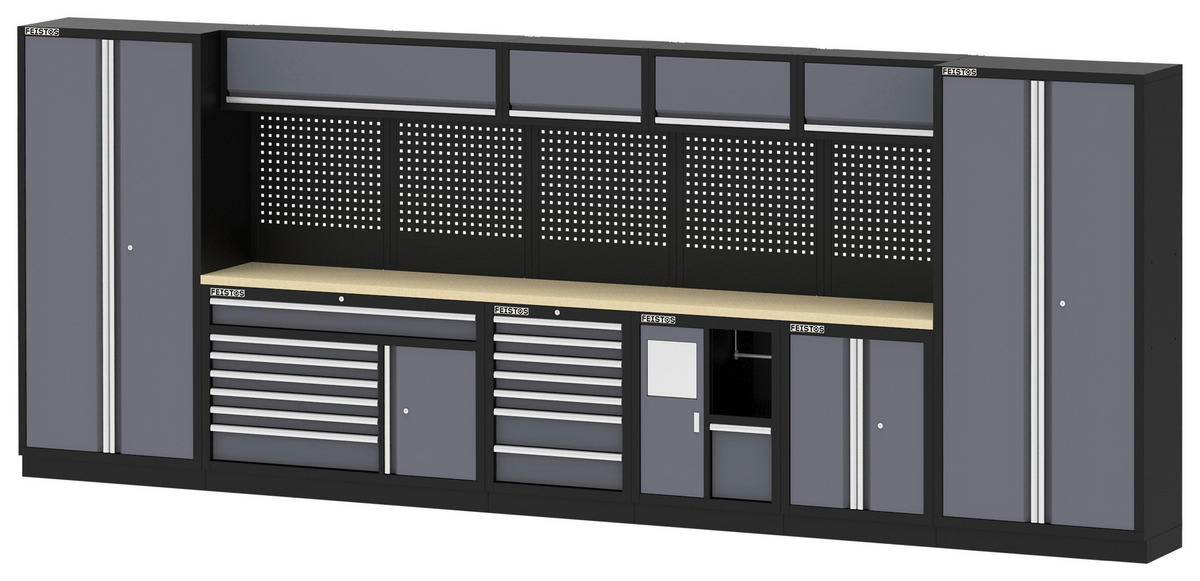 Werkstatteinrichtung Apollo anthrazit B/H/L: ca. 523x200x46 cm Apollo - schwarz/anthrazit (46,00/523,00/200,00cm) - Feistos