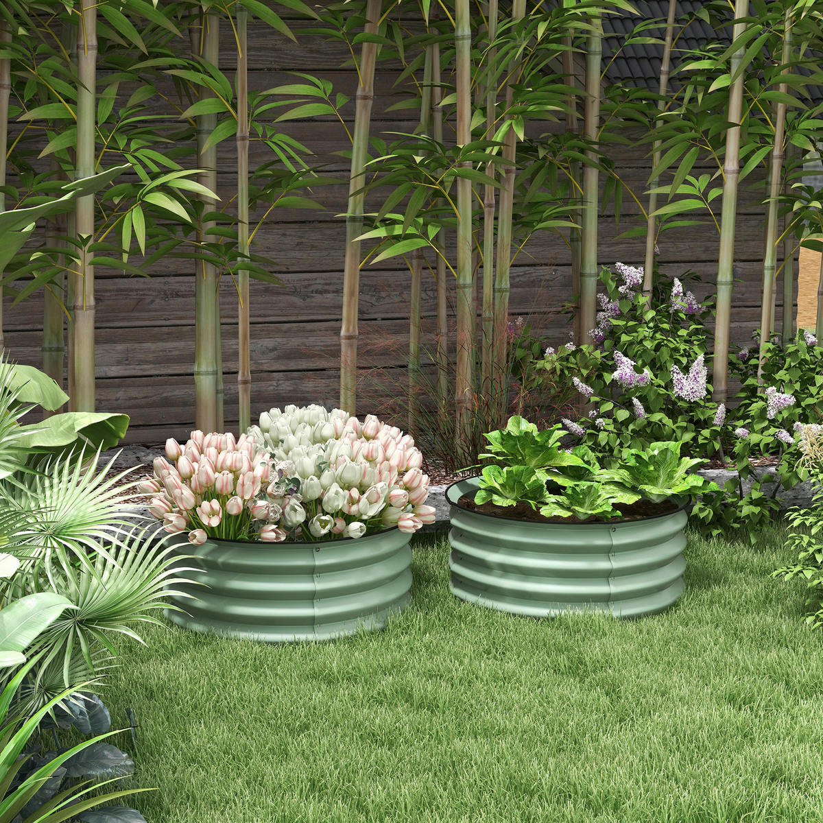 Outsunny Hochbeet-Set grün Stahl B/H/L: ca. 60x30x60 cm Hochbeet Set - grün (60,00/60,00/30,00cm) - Outsunny