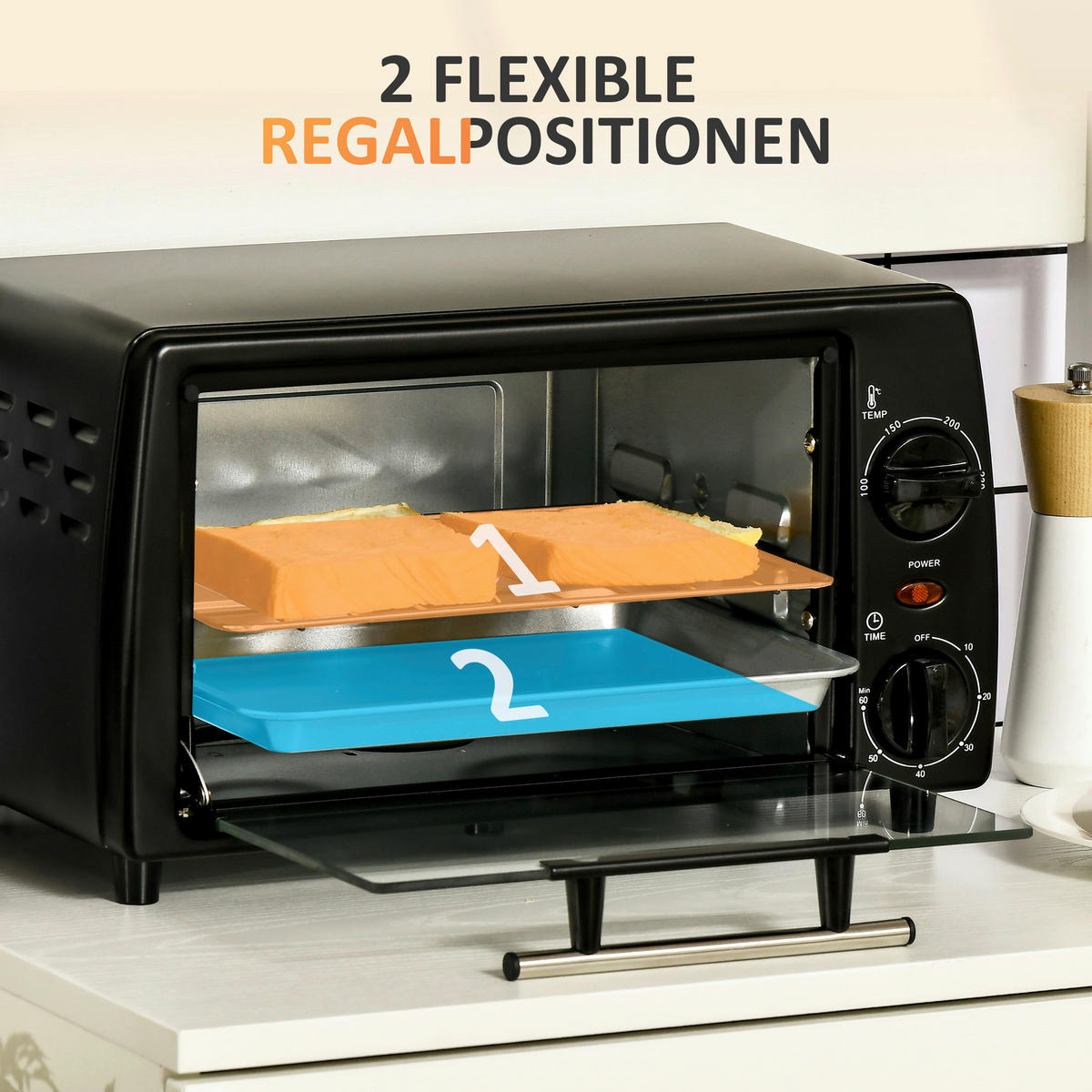 HOMCOM Küchengerät schwarz Edelstahl B/H/L: ca. 26x36,5x22 cm Minibackofen - schwarz (22,00/26,00/36,50cm) - HOMCOM