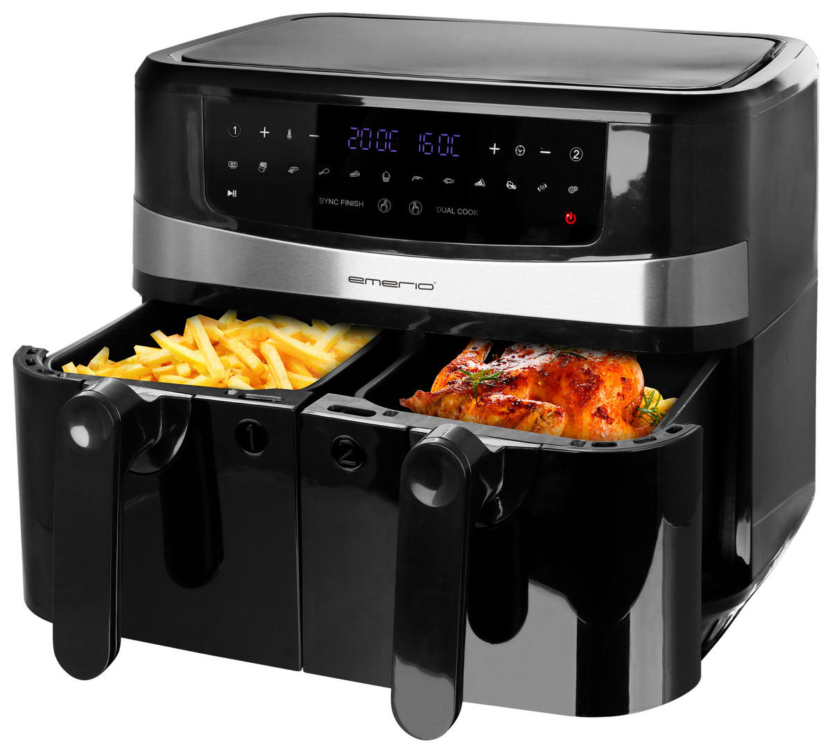 Emerio Heißluftfritteuse  AF-126672.4 schwarz Metall B/H/L: ca. 41x36x45 cm ca. 9 l Doppel-Heißluftfritteuse - schwarz (45,00/41,00/36,00cm) - Emerio