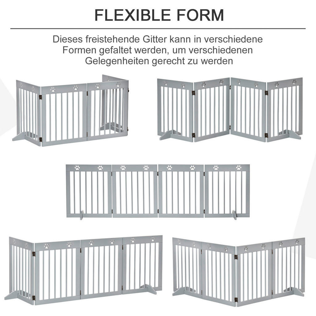 Thumbnail - PawHut Hunde-Absperrgitter grau Kiefer B/H/L: ca. 30x61x204 cm