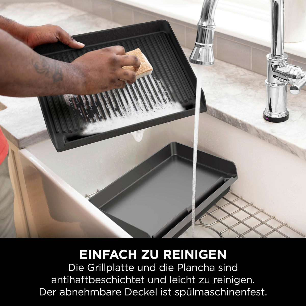 Ninja Grillplatte schwarz Edelstahl Aluminium B/H/L: ca. 7x13x37,5 cm Sizzle GR101EU - schwarz (37,50/7,00/13,00cm) - Ninja