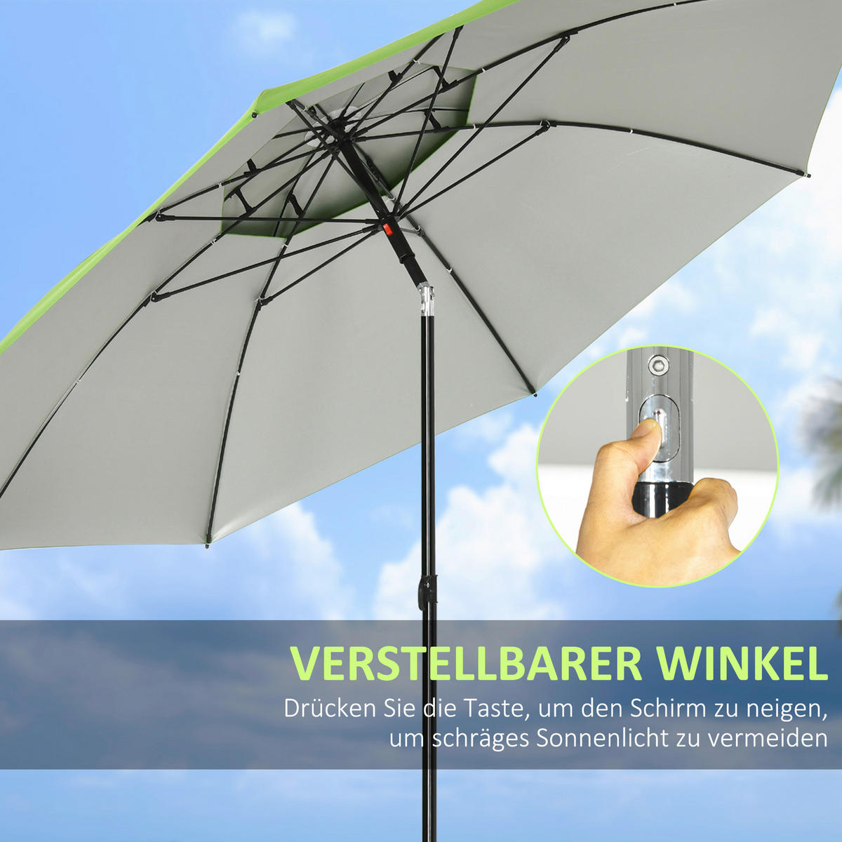 Outsunny Sonnenschirm grün Stahl B/H/L: ca. 185x205x185 cm Sonnenschirm - grün (185,00/185,00/205,00cm) - Outsunny