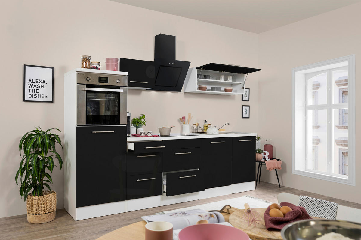 Respekta Küchenblock Premium schwarz hochglänzend B/H/T: ca. 280x200x60 cm Premium - weiß/schwarz (280,00/200,00/60,00cm) - Respekta