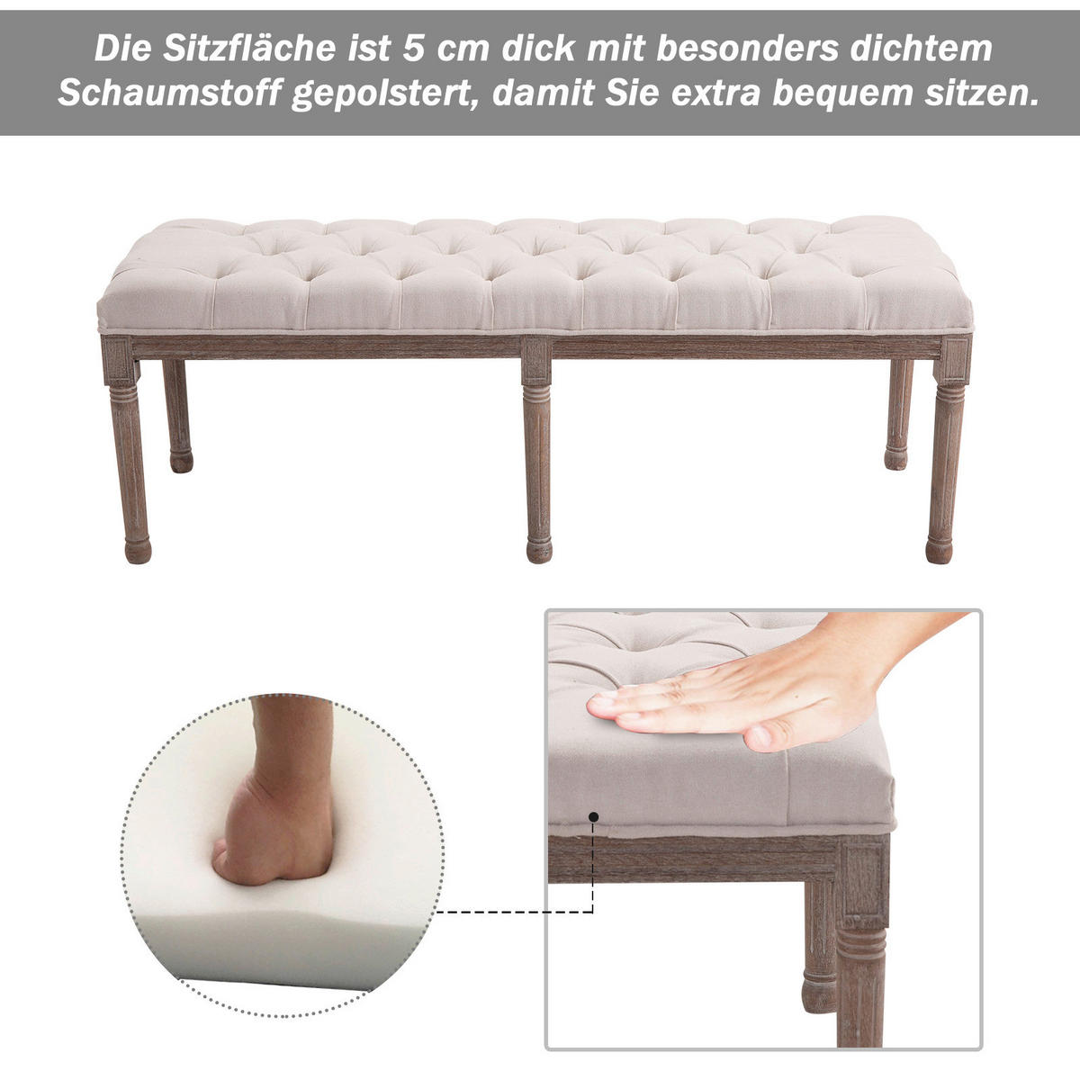 Polsterbank 831-227 beige B/H/T: ca. 142x51x47 cm 831-227 - braun/beige (142,00/51,00/47,00cm) - HOMCOM