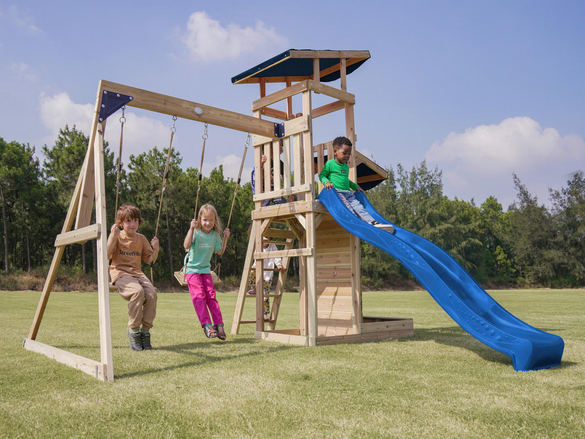 AXI Spielturm Malik braun B/H/L: ca. 345x270x336 cm Malik - braun/blau (336,00/345,00/270,00cm) - AXI