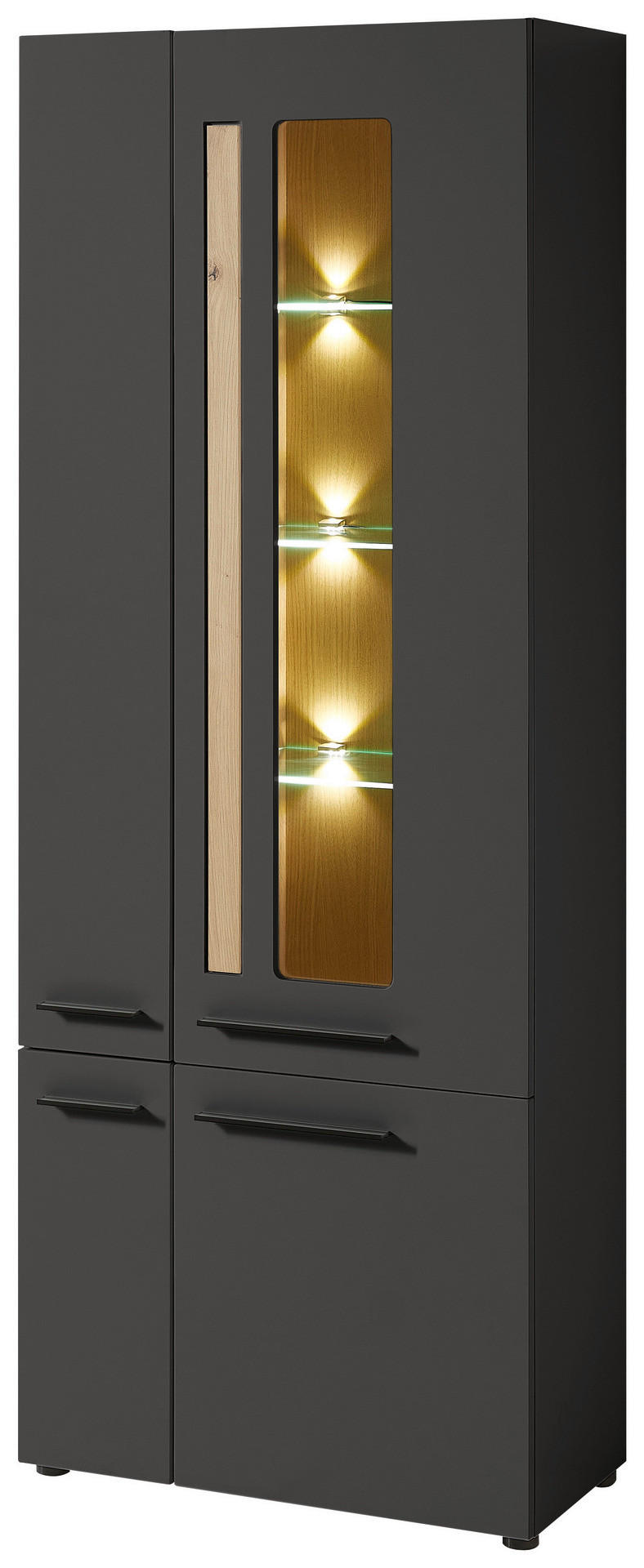 Standvitrine Loft Two Eiche Artisan Nachbildung Graphit Lacklaminat supermatt B/H/T: ca. 76x201x37 cm Loft Two - Eiche/schwarz (76,00/201,00/37,00cm)