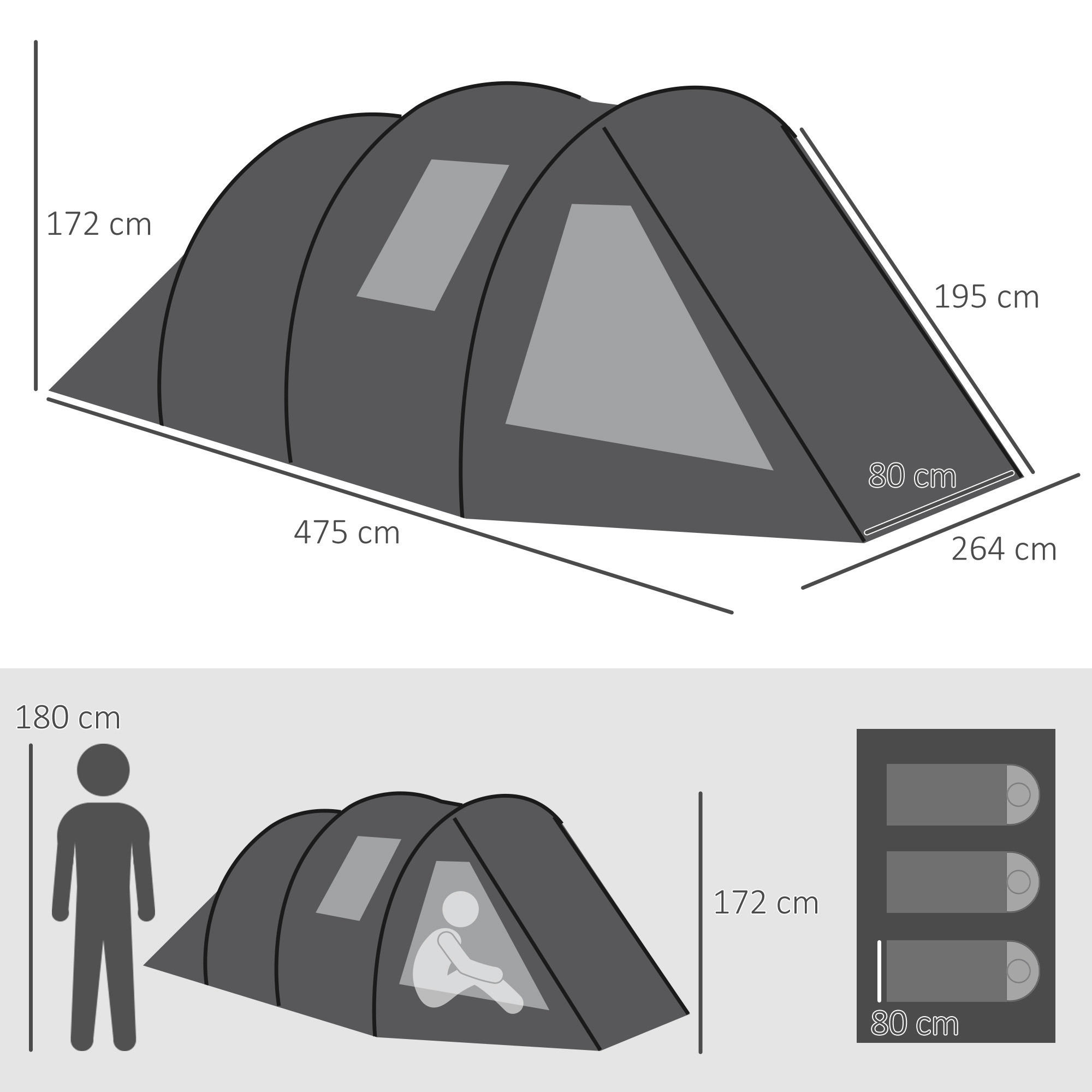 Outsunny Campingzelt B/H/L: ca. 264x172x475 cm Campingzelt - schwarz (475,00/264,00/172,00cm) - Outsunny