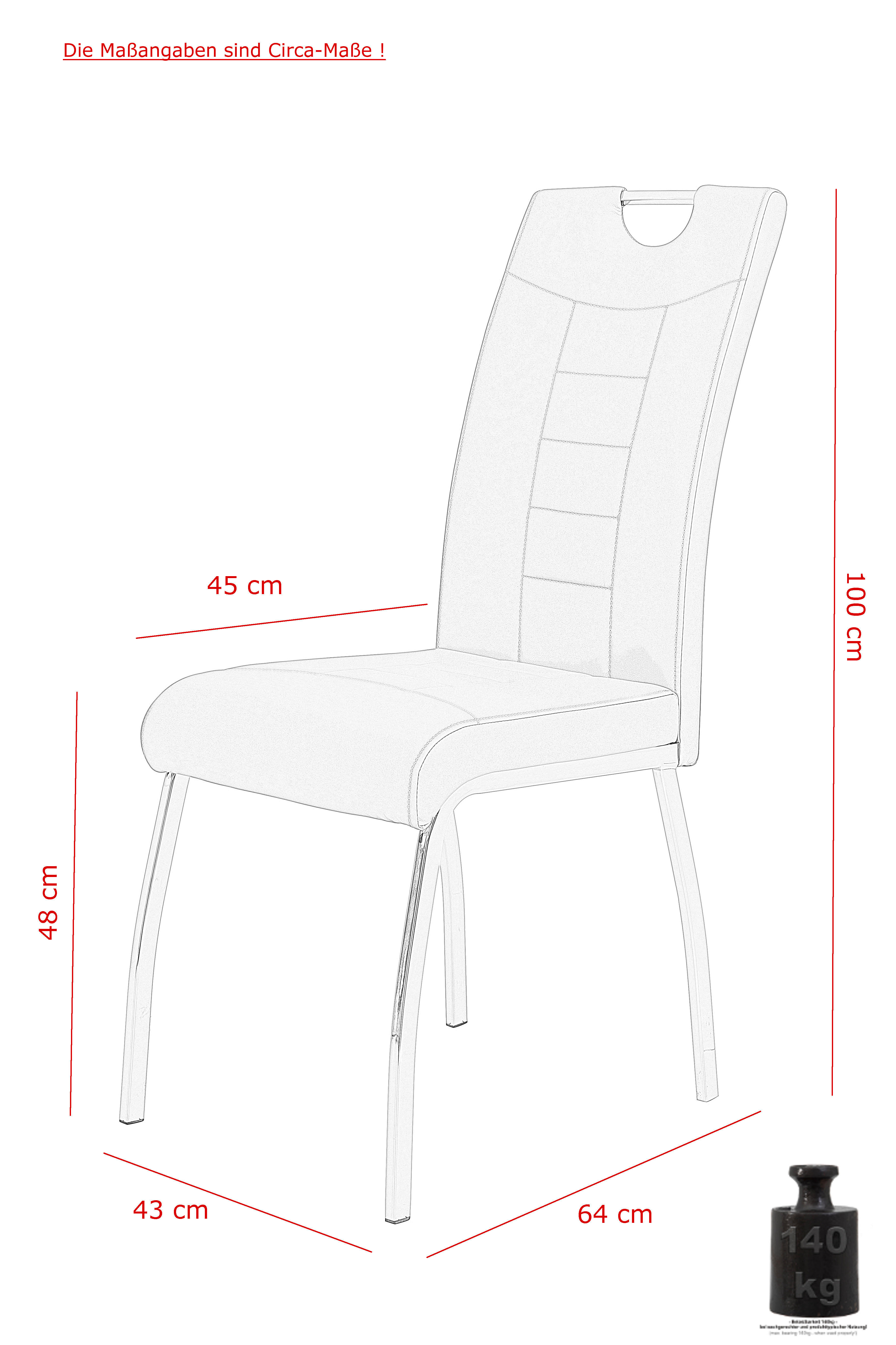 Thumbnail - Stuhl Andrea 4er Set grau Kunstleder B/H/T: ca. 43x100x64 cm