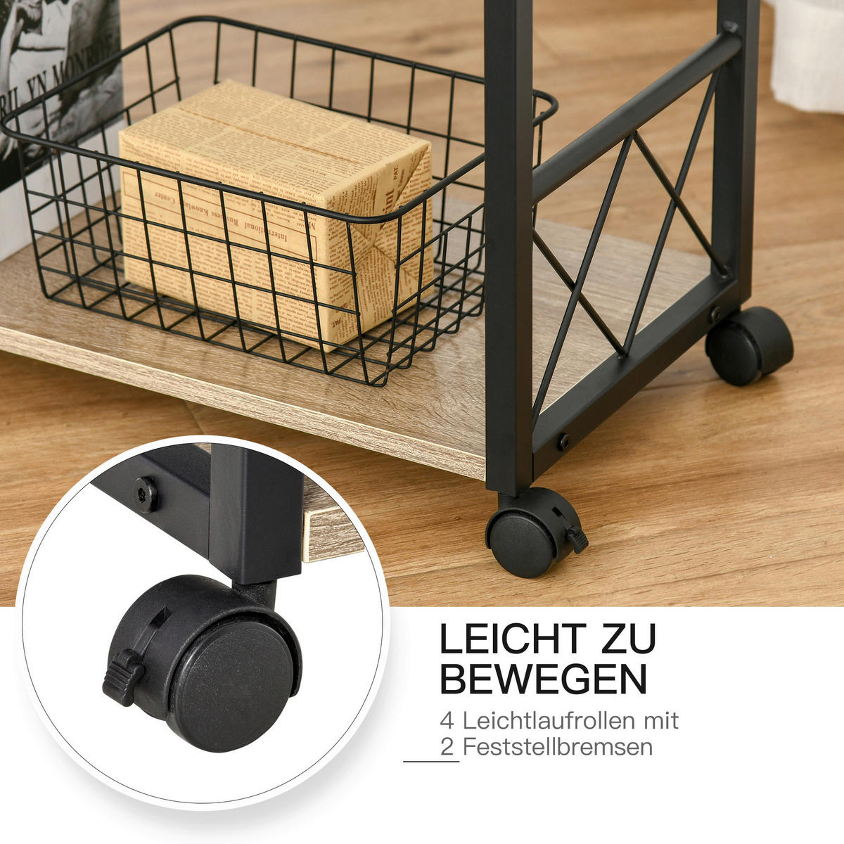 Beistelltisch 833-762AK Eiche Nachbildung B/H/T: ca. 60x65x30 cm 833-762AK - Eiche (60,00/65,00/30,00cm) - HOMCOM
