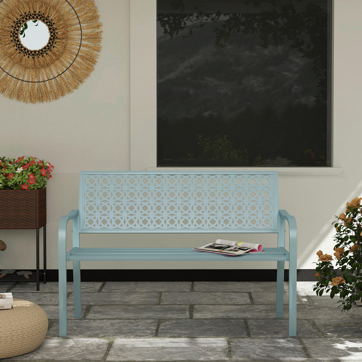 Outsunny Gartenbank blau Stahl B/H/L: ca. 63x85x127 cm Gartenbank - blau (127,00/63,00/85,00cm) - Outsunny