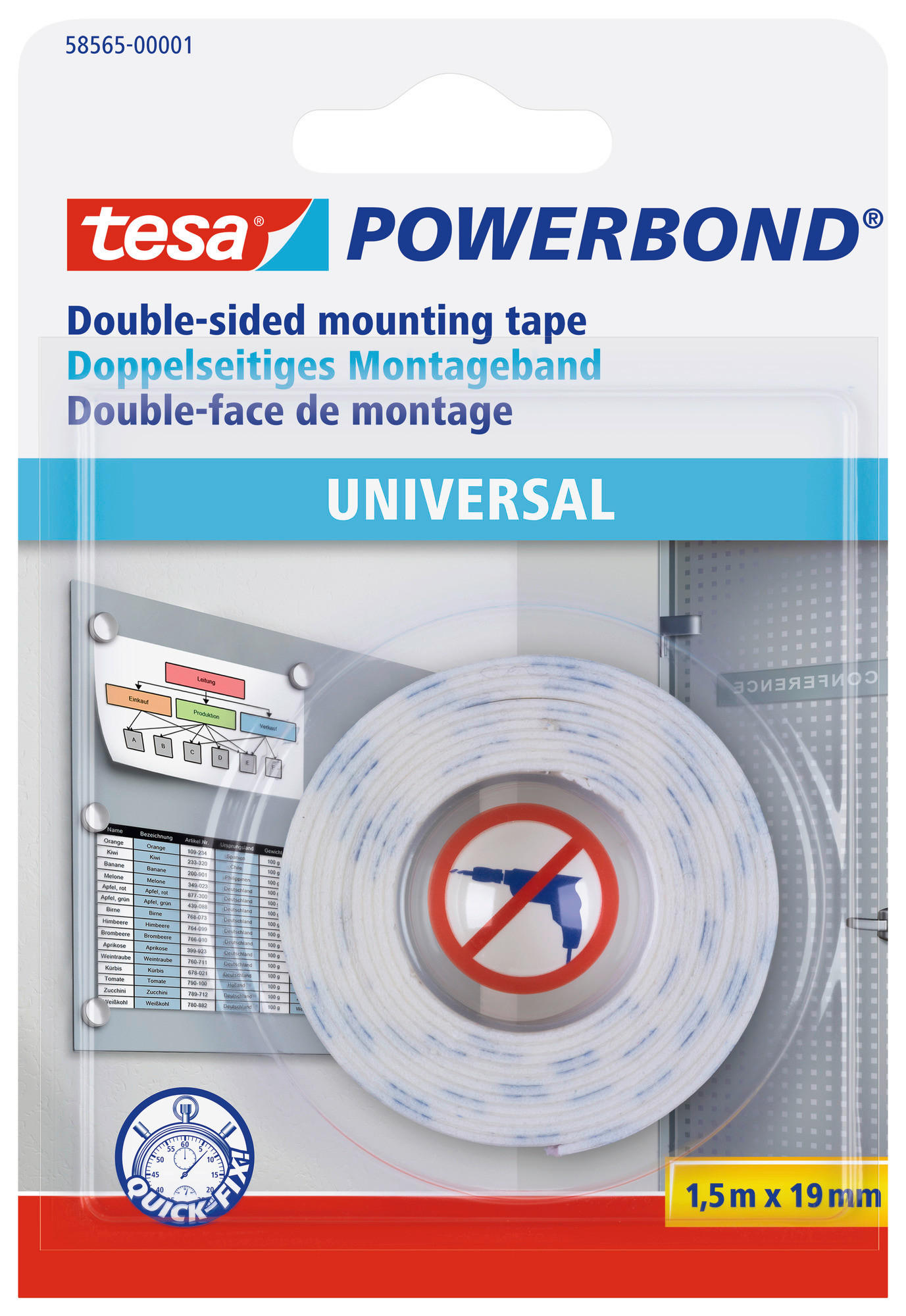 tesa Powerbond Universal B/L: ca. 1,9x150 cm