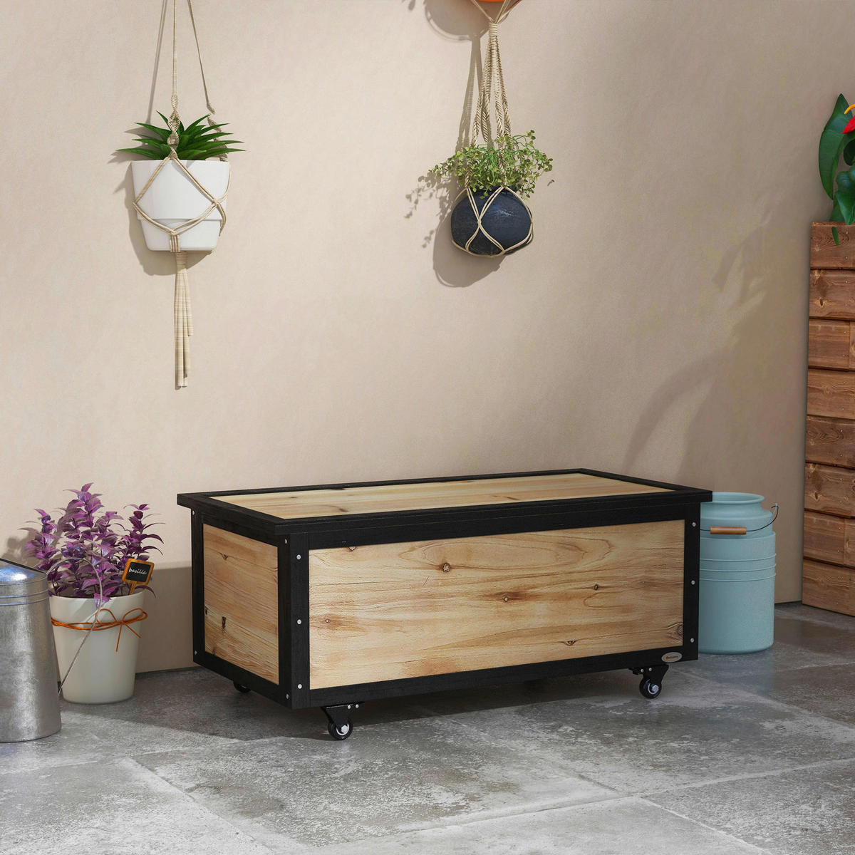 Outsunny Aufbewahrungsbox natur Polypropylen B/H/L: ca. 50x100x43 cm Aufbewahrungstruhe - natur (43,00/50,00/100,00cm) - Outsunny