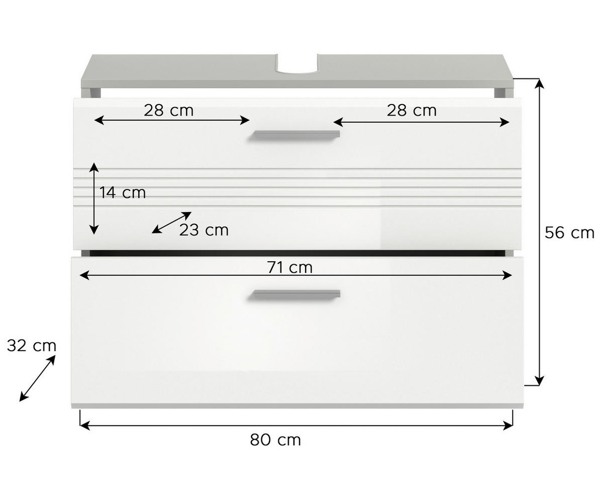 Waschbeckenunterschrank Copa hellgrau weiß Hochglanz B/H/T: ca. 80x56x32 cm Copa - hellgrau/weiß (80,00/56,00/32,00cm) - xonox.home