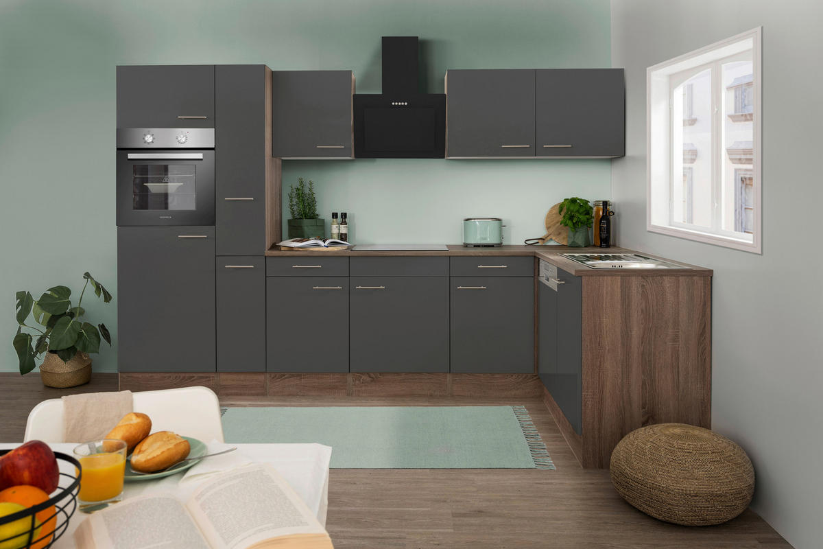 Respekta Winkelküche KBL310EYGS grau B/H/T: ca. 310x205x172 cm KBL310EYGS - Eiche/grau (310,00/205,00/172,00cm) - Respekta