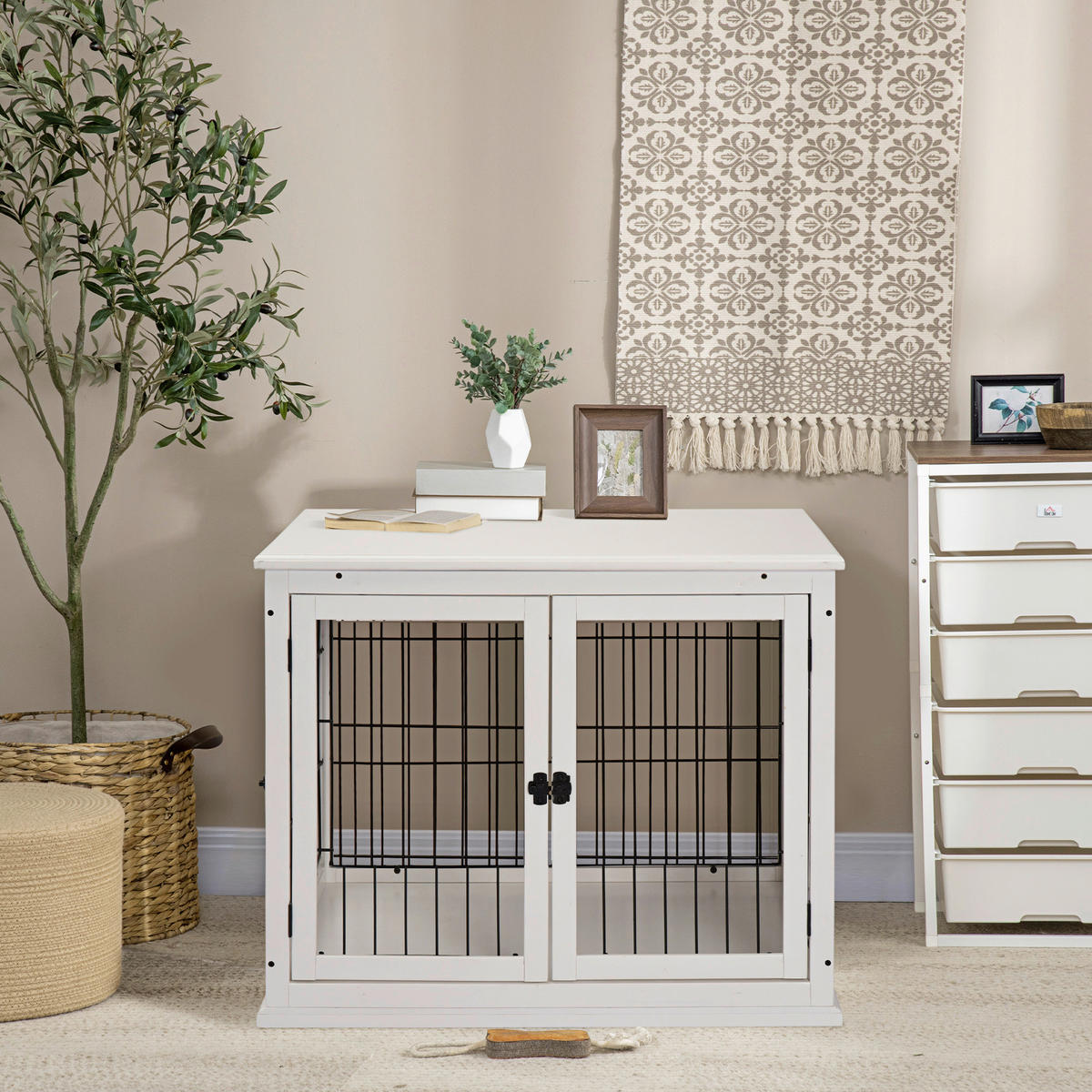 PawHut Hundekäfig weiß Eisen B/H/L: ca. 81x66x58,5 cm Hundekäfig - weiß (58,50/81,00/66,00cm) - PawHut