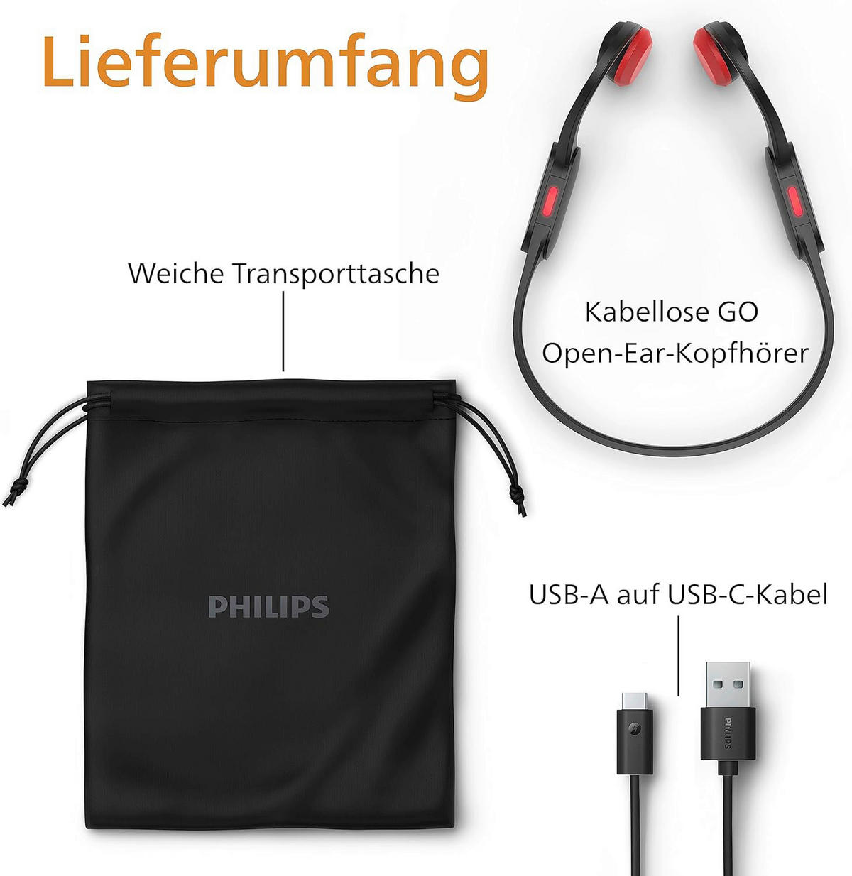 Philips Kopfhörer mit Mikrofon rot schwarz B/H/L: ca. 17,6x6,5x18,1 cm Open-Ear-Sportkopfhörer_kabellos - rot/schwarz (18,10/17,60/6,50cm) - Philips
