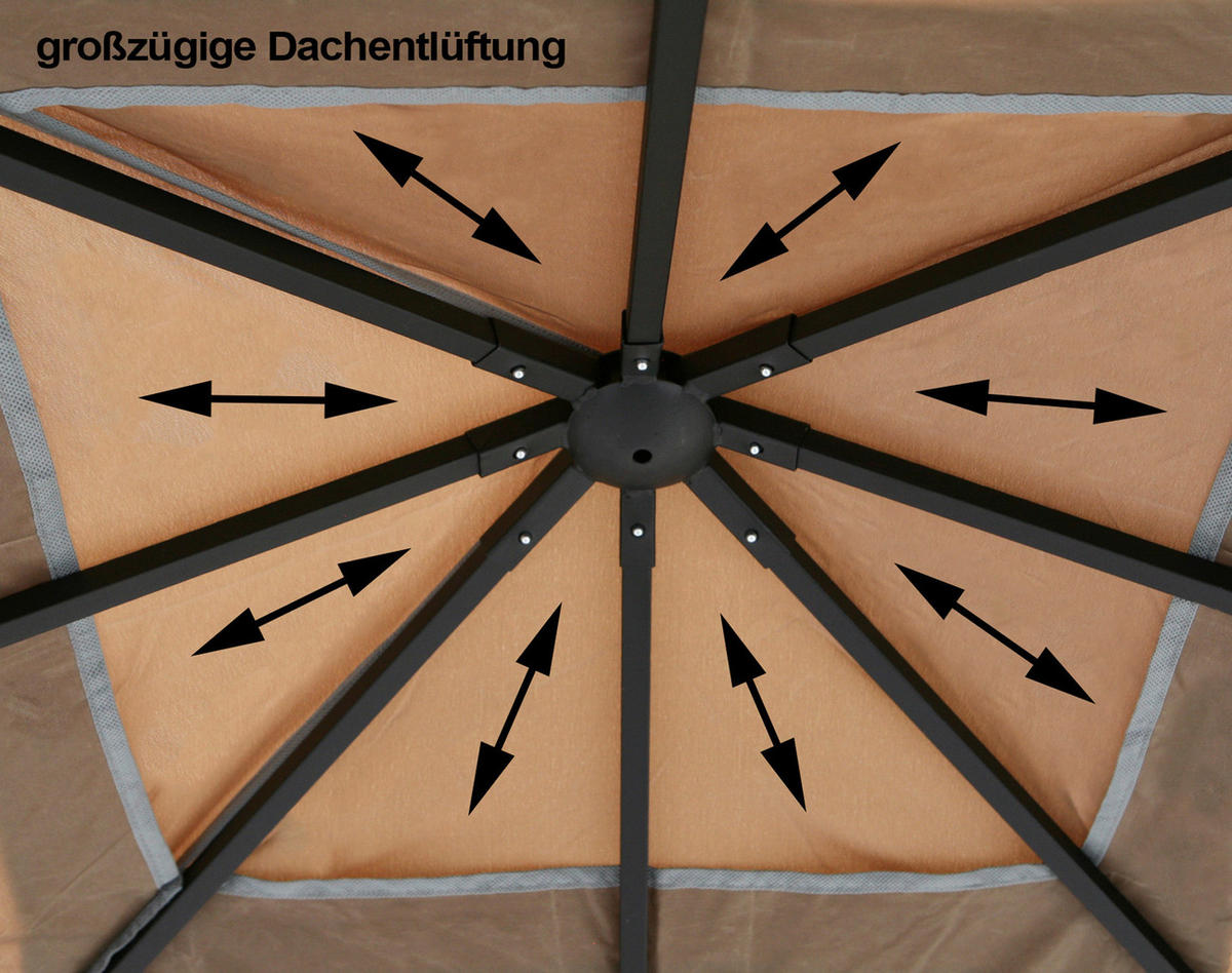 Grasekamp Pavillon Amalfi Flex taupe Stahl B/H/L: ca. 300x253x300 cm Amalfi Flex - taupe (300,00/300,00/253,00cm) - Grasekamp