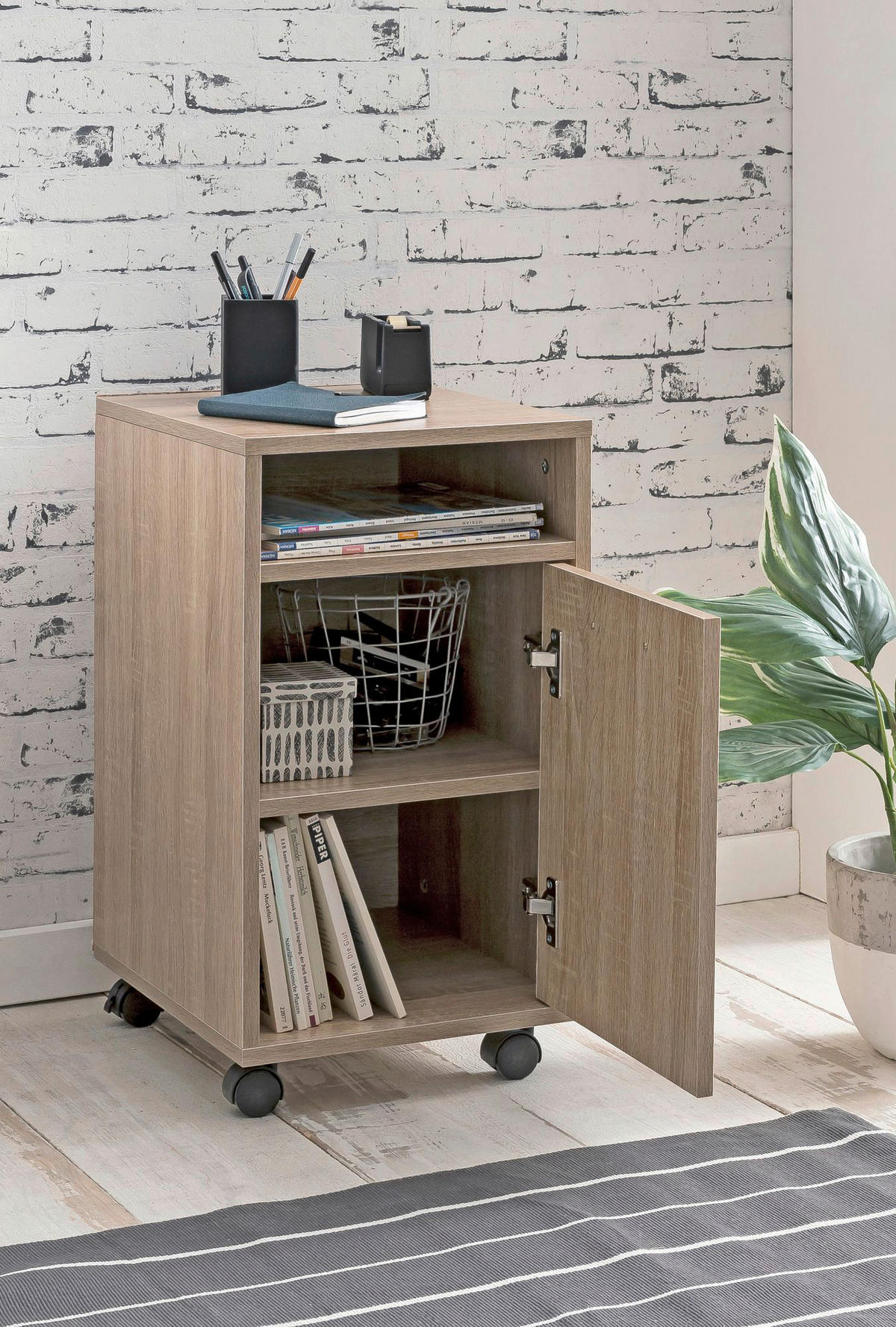 Rollcontainer braun Spanplatte B/H/T: ca. 33x60x38 cm Rollcontainer - braun (33,00/60,00/38,00cm) - Wohnling