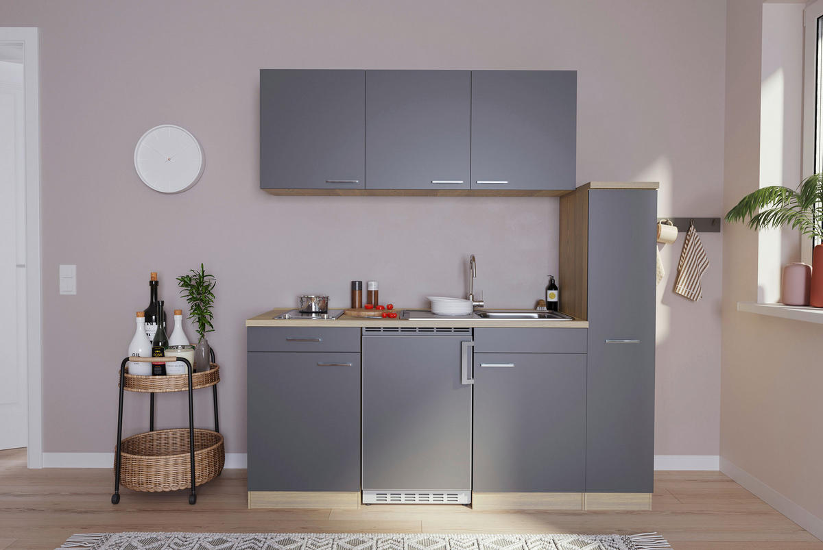 Respekta Küchenblock Economy Eiche Sägerau Nachbildung B/H/T: ca. 180x200x60 cm Economy - Eiche/grau (180,00/200,00/60,00cm) - Respekta