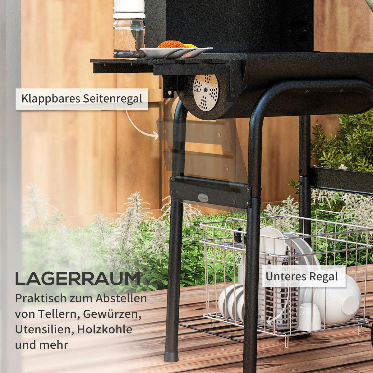 Outsunny Holzkohlegrill Metall B/H/L: ca. 46,5x115x83 cm Holzkohlegrill - schwarz (83,00/46,50/115,00cm) - Outsunny