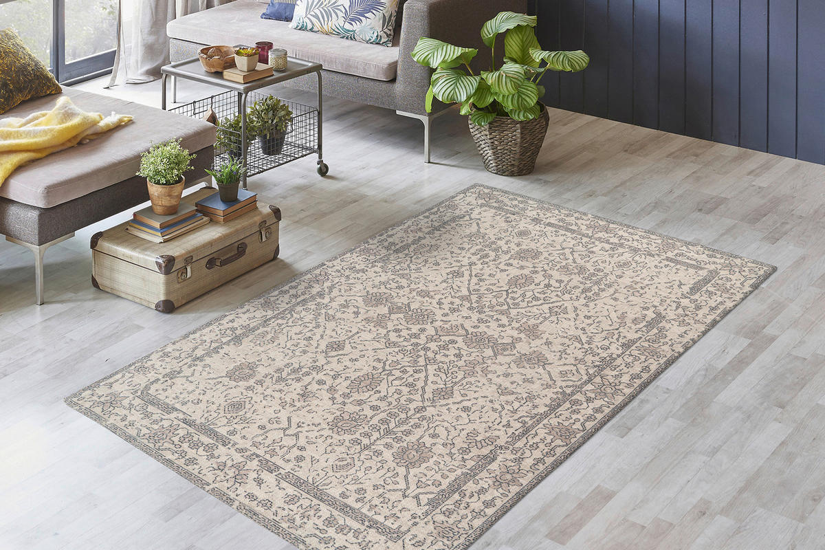 Kayoom Flachflorteppich Perry 125 creme B/L: ca. 80x150 cm Perry 125 - creme (80,00/150,00cm) - Kayoom