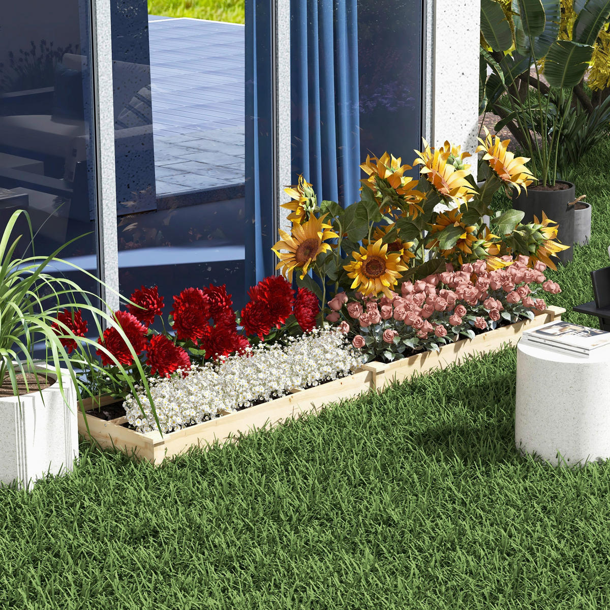Outsunny Hochbeet natur Holz B/H/L: ca. 60x25x237 cm Hochbeet - natur (237,00/60,00/25,00cm) - Outsunny
