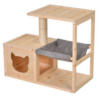 PawHut Katzenhaus natur Holz Katzenhaus mit Hängematte - natur - PawHut