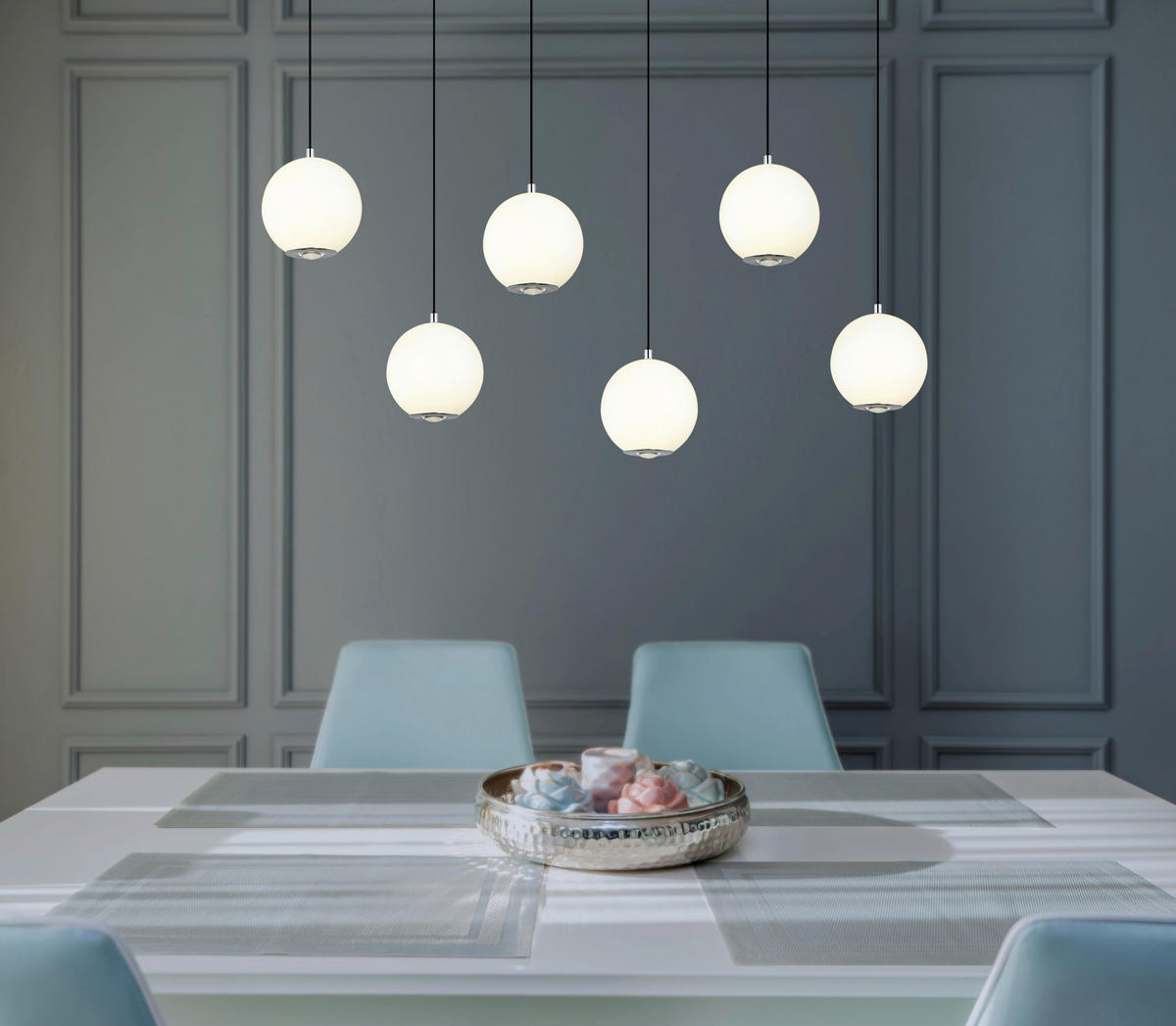 GLOBO Pendelleuchte grau Opal Glas Metall B/H/T/L: ca. 30x150x97,5x97,5 cm 1.0 Brennstellen Simmons - Opal/grau (97,50/30,00/150,00cm) - GLOBO