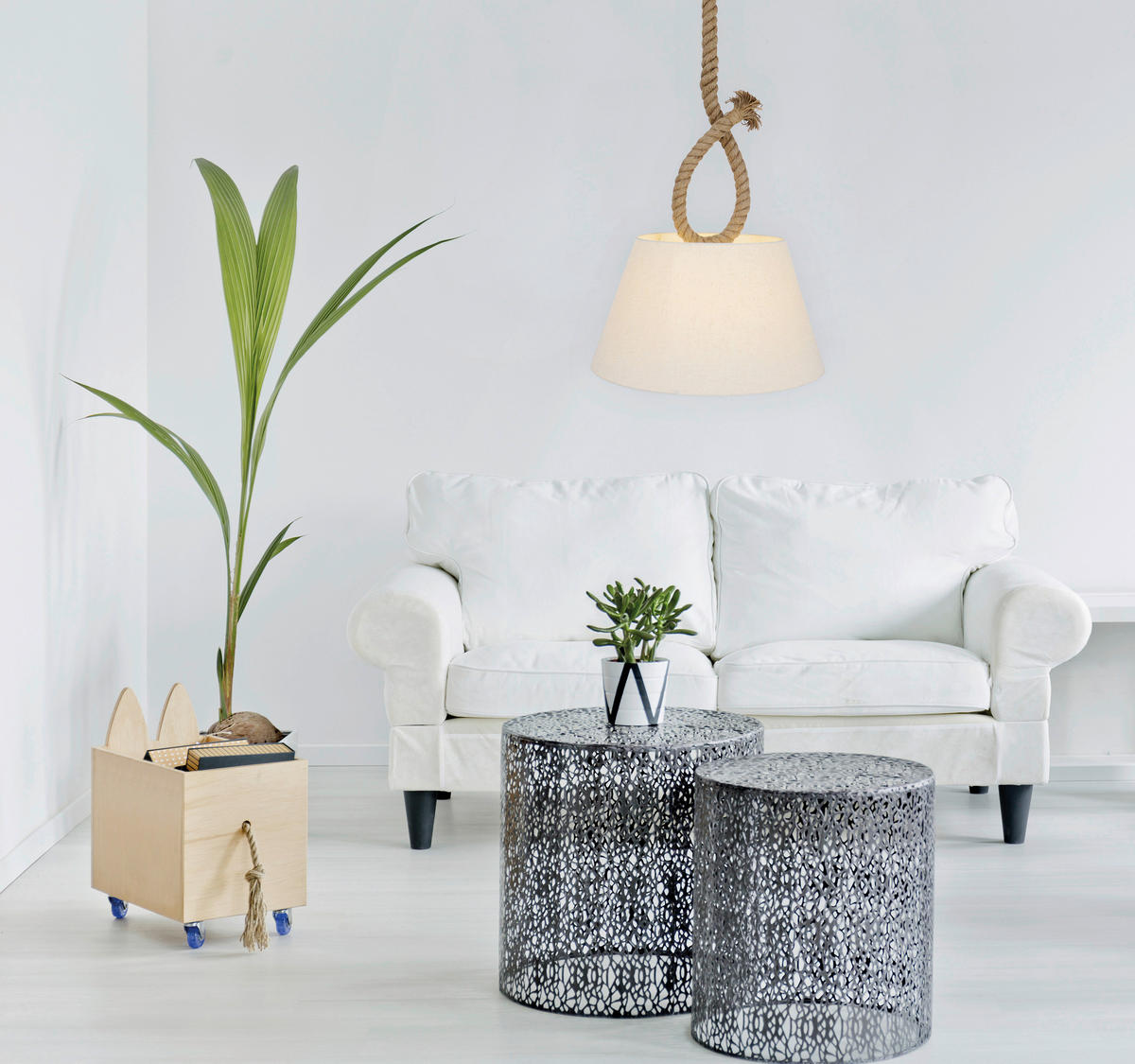 Näve Leuchten Pendelleuchte natur Textil Metall Kunststoff B/H/T/D: ca. 45x150x45x45 cm E27 1 Brennstellen ROPE - natur (45,00/150,00/45,00cm) - Näve Leuchten