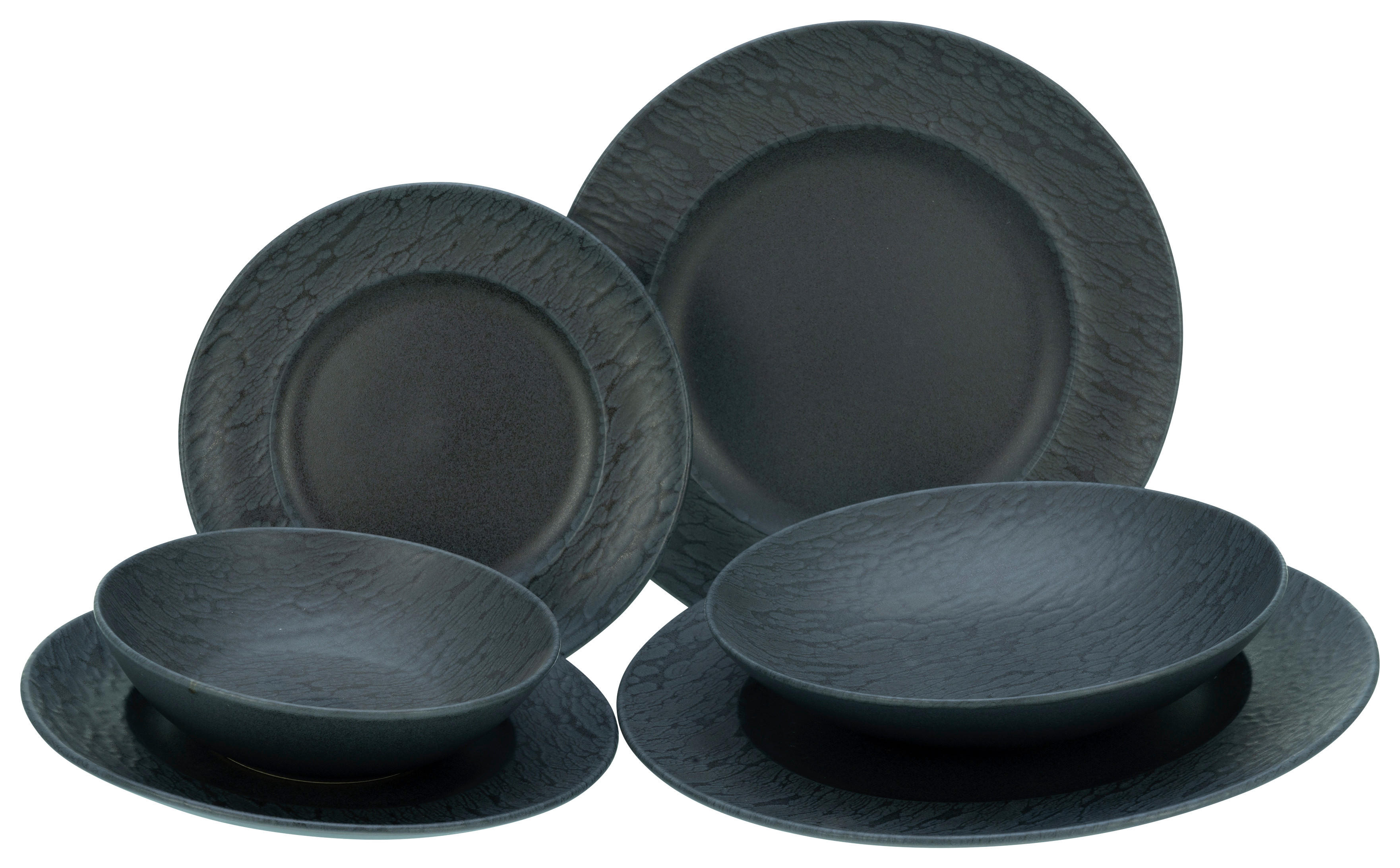CreaTable Tellerset Rondo Black Schiefer schwarz Keramik 12 tlg. Rondo Black Schiefer - schwarz (40,00/43,00/37,00cm) - CreaTable