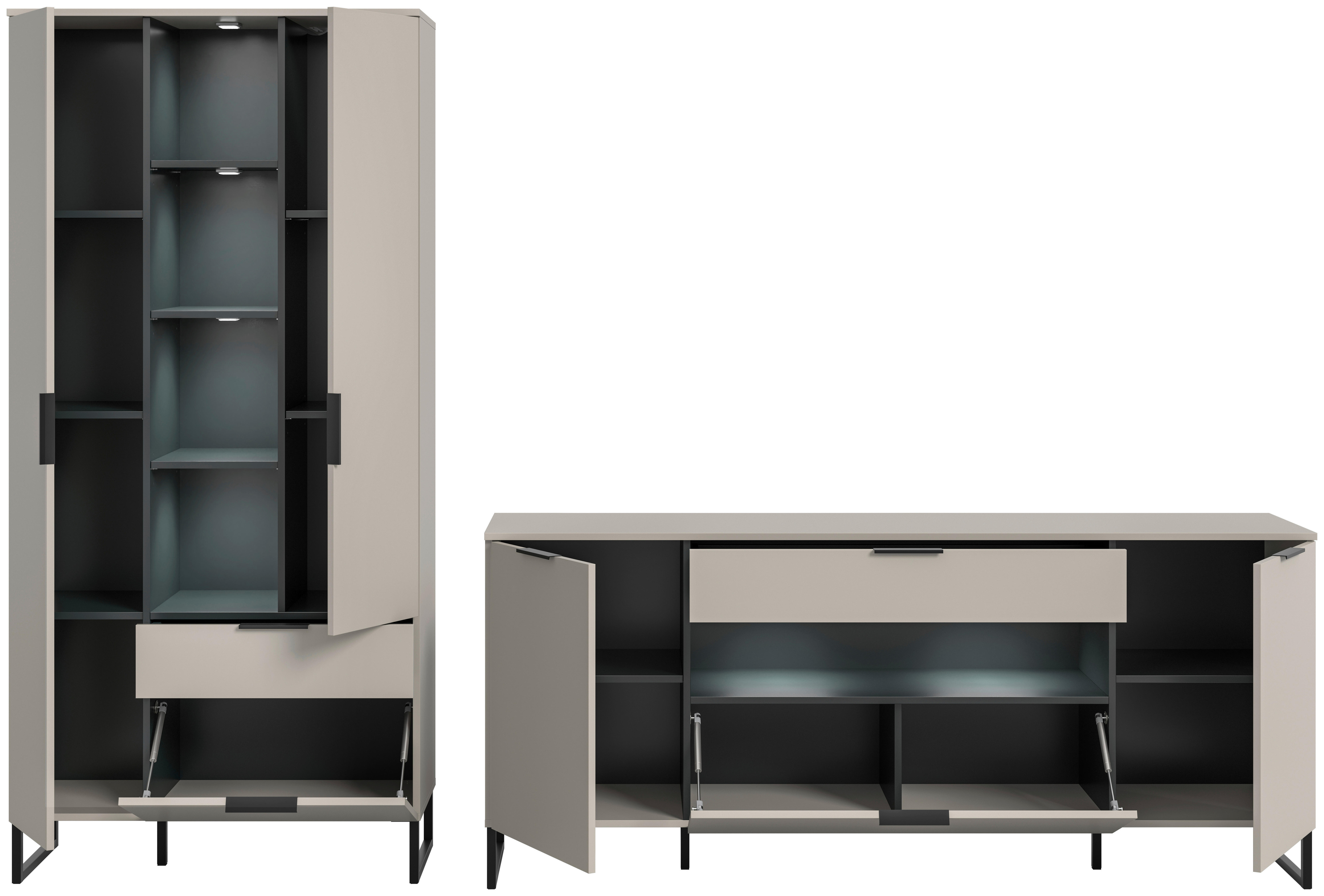 Wohnwand Noida Kaschmirgrau Nachbildung schwarz B/H/T: ca. 290x192x41 cm Noida - schwarz (290,00/192,00/41,00cm) - xonox.home