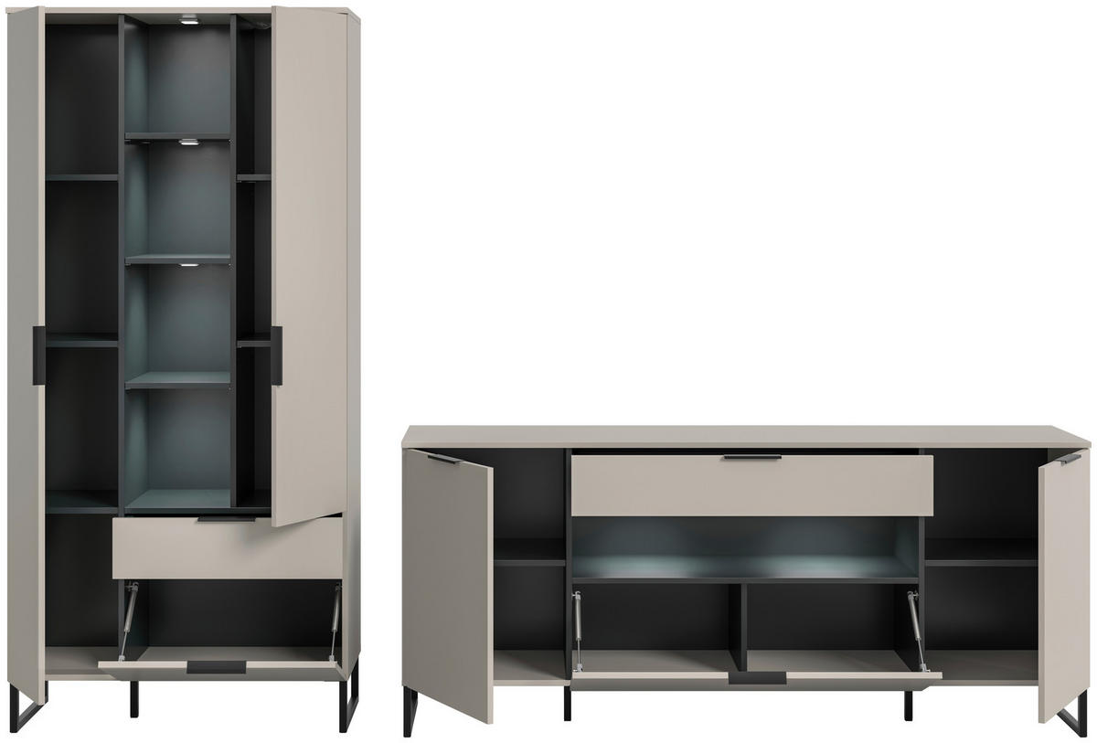 Wohnwand Noida Kaschmirgrau Nachbildung schwarz B/H/T: ca. 290x192x41 cm Noida - schwarz (290,00/192,00/41,00cm) - xonox.home