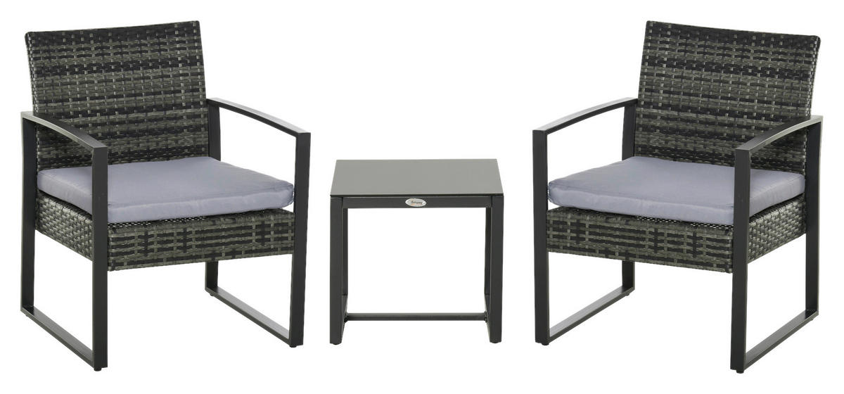 Outsunny Sitzgruppe grau Polyrattan B/H/L: ca. 57x63x76 cm Gartenmöbel-Set - grau (76,00/57,00/63,00cm) - Outsunny